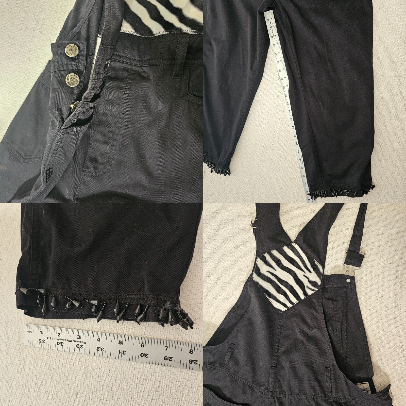 Cherokee VINTAGE Cherokee Cropped Overalls Black Denim Zebra Patch Jeweled Legs M Jeans Women Cropped Style Size 32" / US 10 / IT 46 - 8 Thumbnail