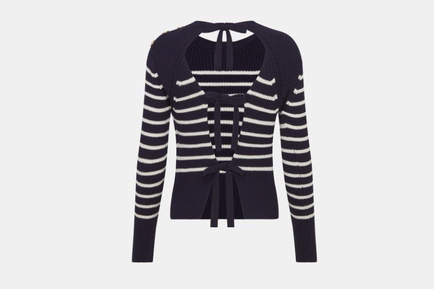 Dior o1w1db10824 Marinière Open-Back Sweater in Navy / White Size L / US 10 / IT 46 - 2 Thumbnail