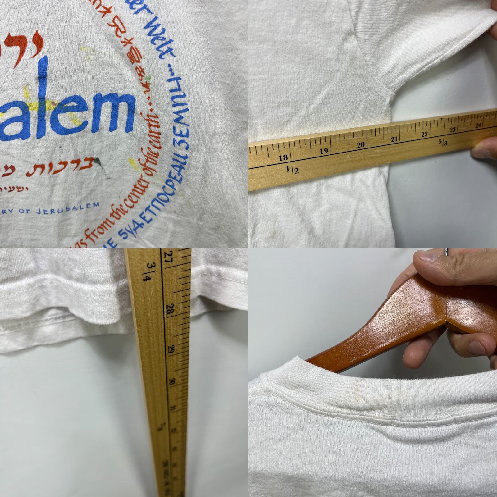Vintage VINTAGE Jerusalem Earth Hebrew Jewish Israel T Shirt Large Mens White Cotton Short Sleeve Crew Neck 90s Size US L / EU 52-54 / 3 - 9 Thumbnail