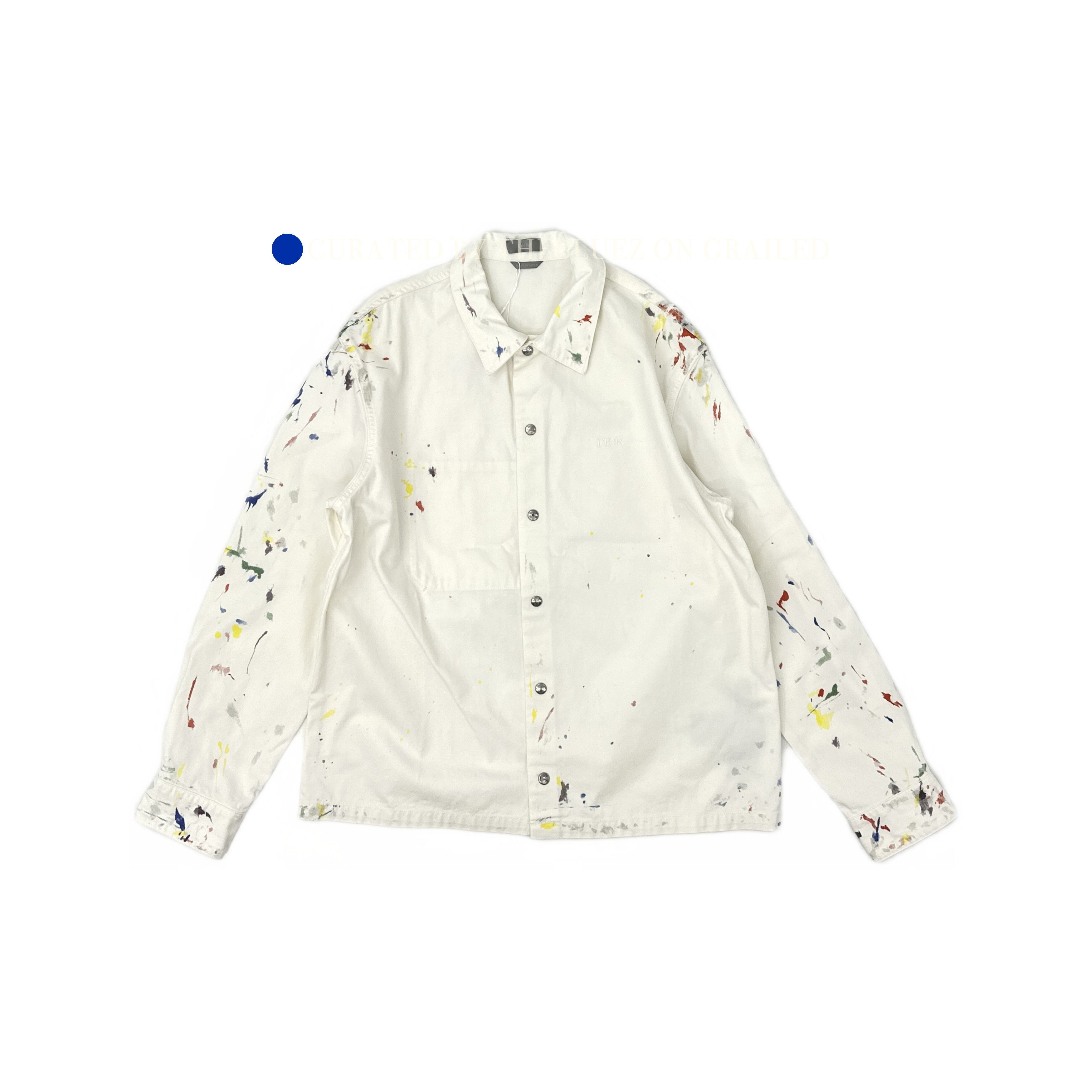 Dior Paint Splatter Denim Shirt in White Size US M / EU 48-50 / 2 - 1 Thumbnail