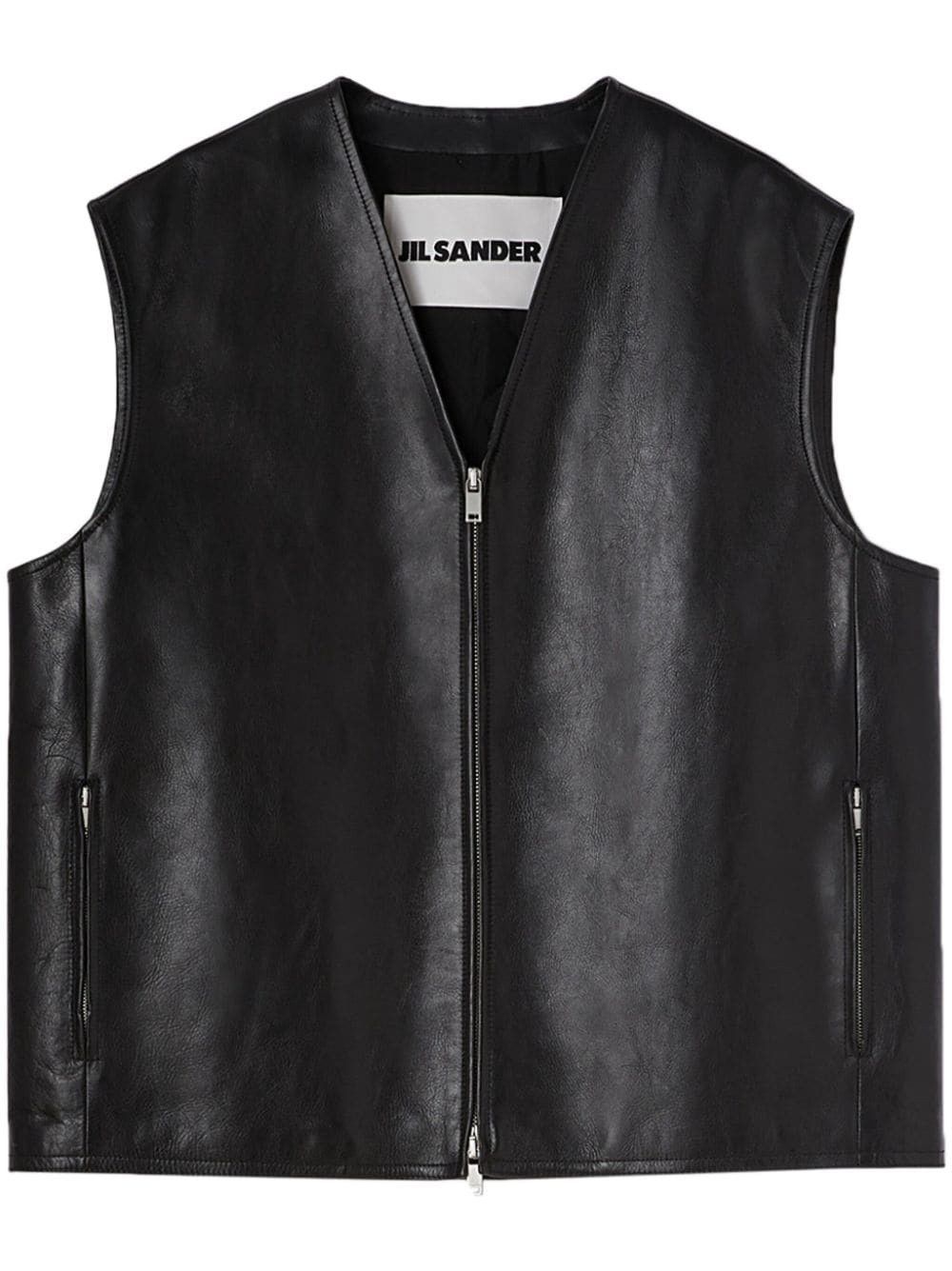 Jil Sander o1mt1gz0625 Zip-up Leather Gilet in Black Size US M / EU 48-50 / 2 - 1 Thumbnail
