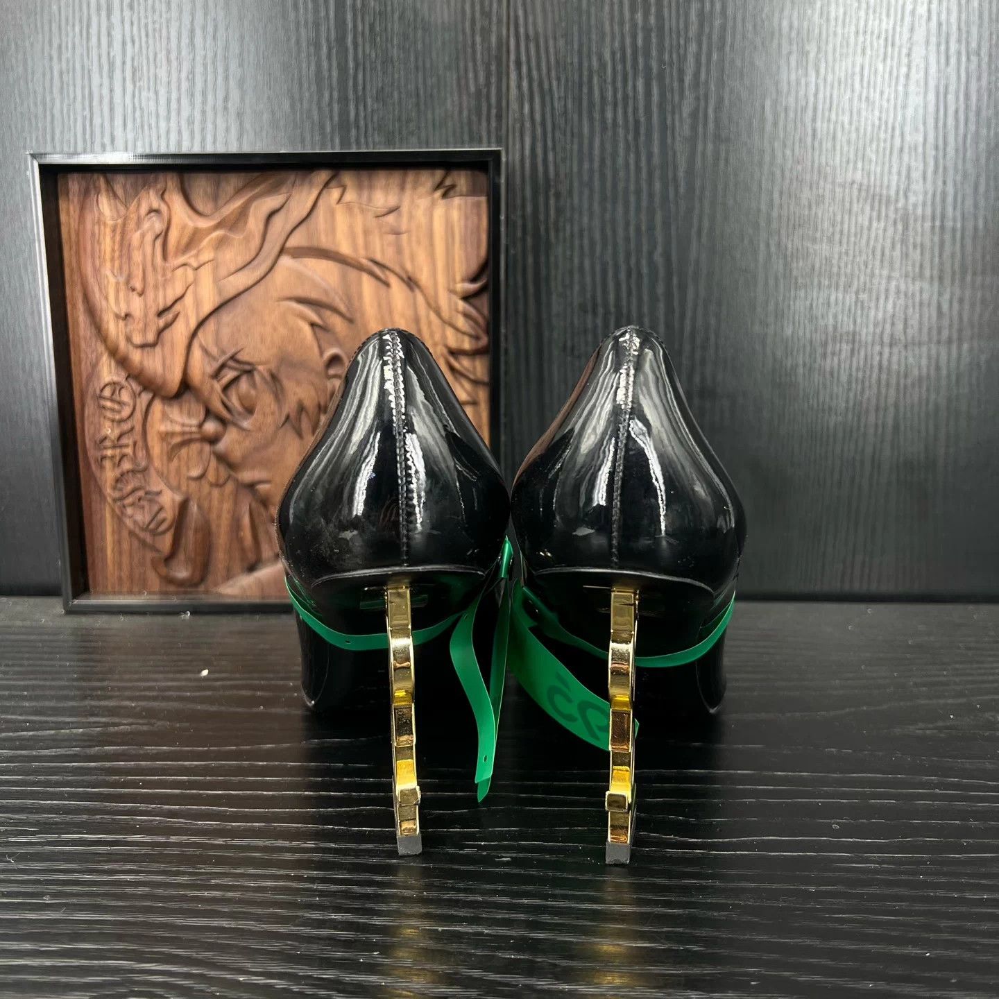 Saint Laurent Paris YSL Opyum Patent Black Gold Heels 37 Box Size US 6 / IT 36 - 2 Thumbnail