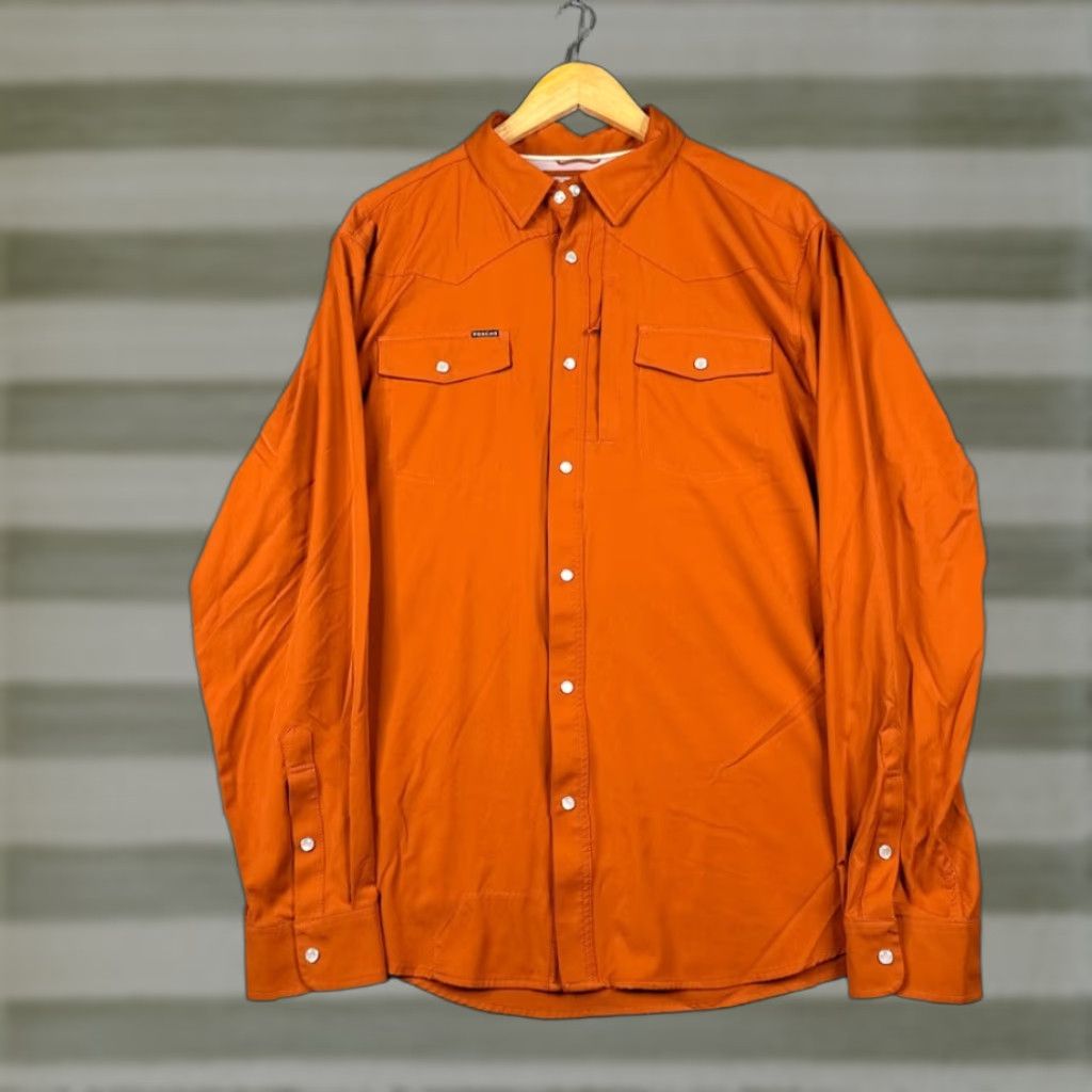 Poncho Shirt Mens XL Orange Button-Down Pearl Snap Western Vented Casual Slim Regular Fit Nylon Spandex All Seasons