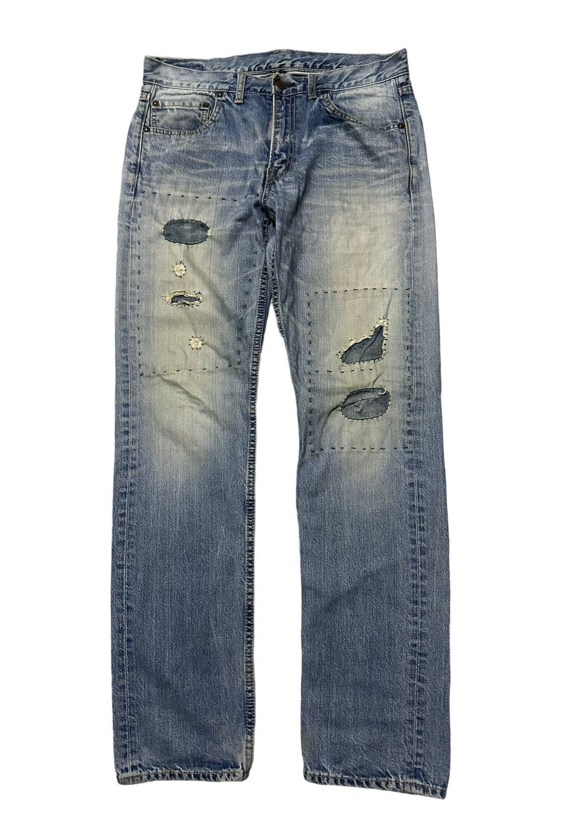 Blue Blue Japan H.R market blue blue sashiko boro blue denim jeans Size US 32 / EU 48 - 1 Thumbnail