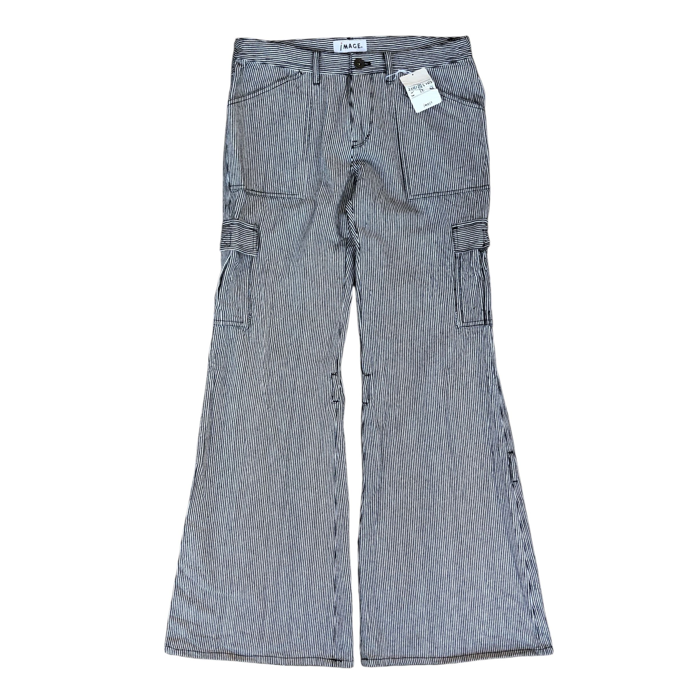 Japanese Brand Y2K Flare Cargo Pants Striped Bootcut Japanese Streetwear Size US 29 - 1 Thumbnail