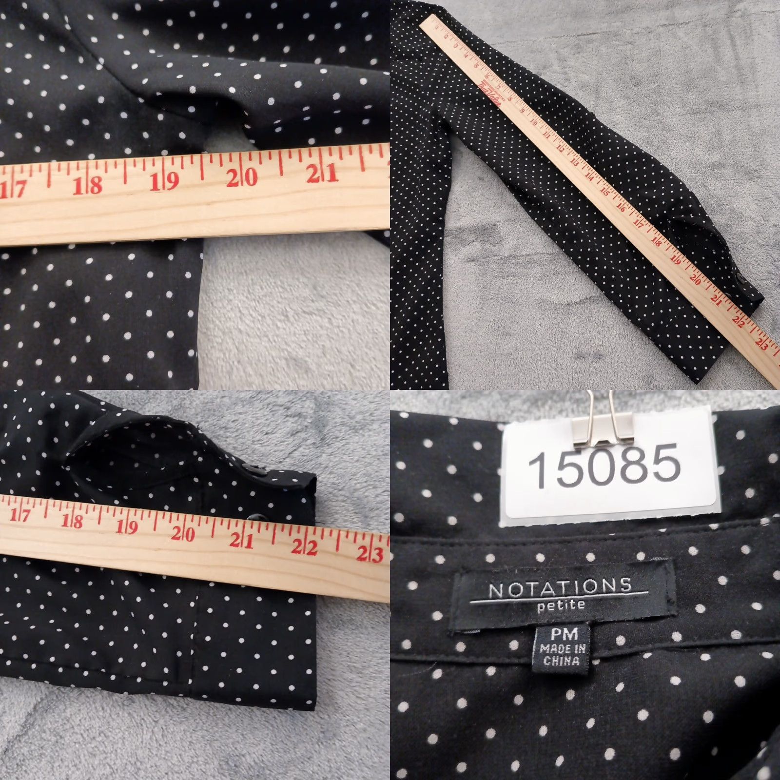 Vintage Notations Petite Shirt Womens PM Black Polka Dot Long Sleeve Button-Up Collared Pocketed NM Size M / US 6-8 / IT 42-44 - 8 Thumbnail