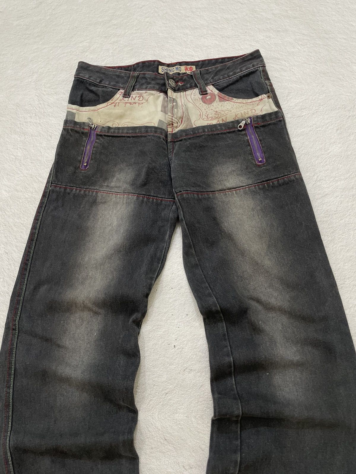 Japanese Brand 2000s Sheng Graphic Denim Wash Black Jeans Japan Y2K Size US 31 - 2 Thumbnail