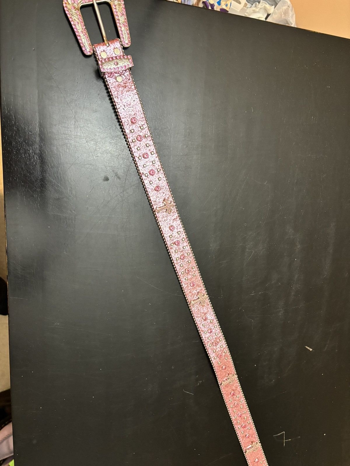 Other Y2K Cross Bedazzled Studded Gemstone Belt Pink Size 38 - 2 Thumbnail