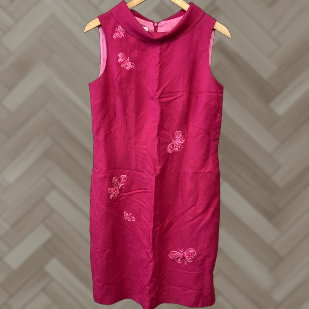 Talbots VINTAGE Talbots Dress Womens Size 10 Pink Embroidered Dragon Fly Tank Dress Sleeveless Knee Length Casual Party/Cocktail Workwear Womens Size L / US 10 / IT 46 - 1 Thumbnail