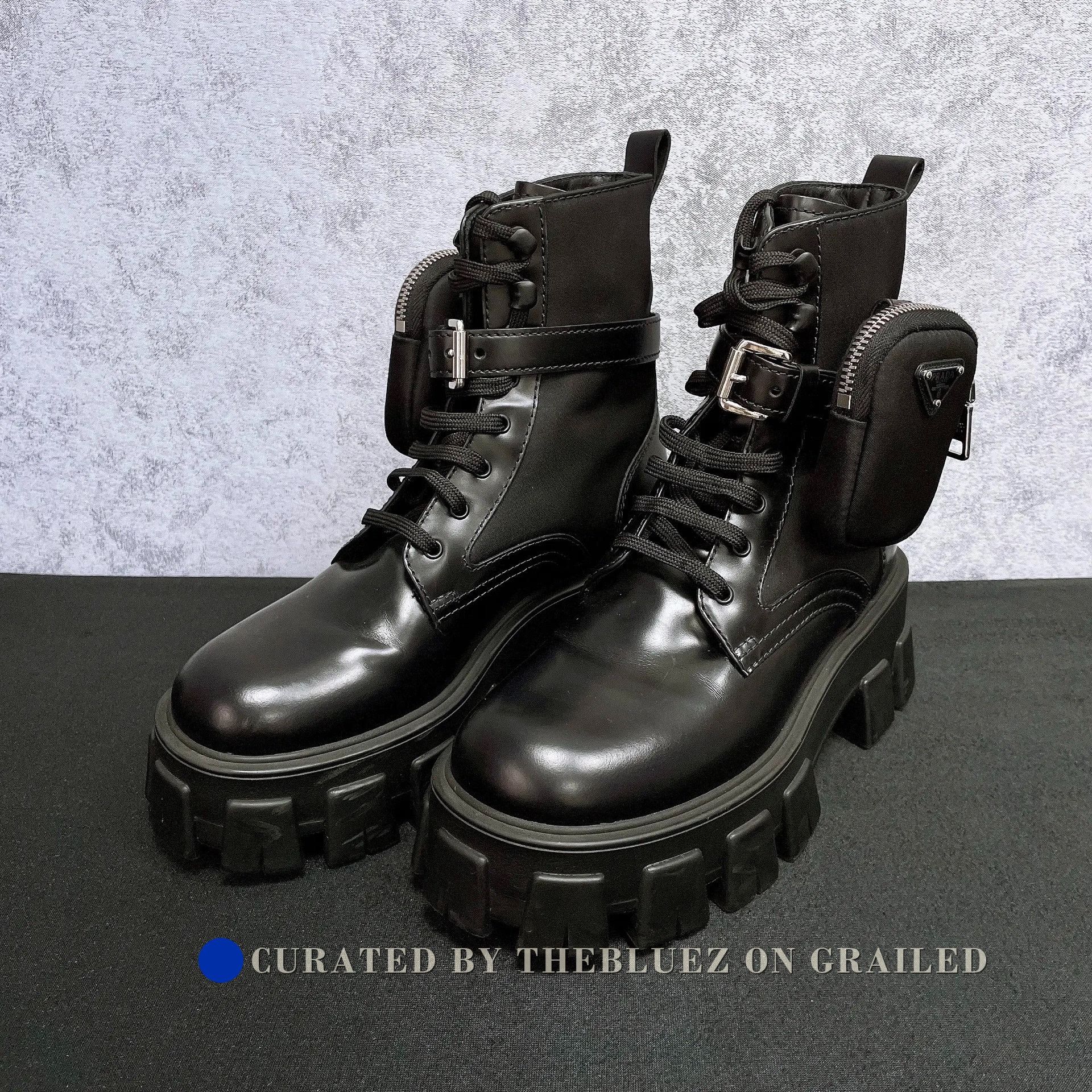 Prada Jacquard knit platform ankle boots in black | Grailed