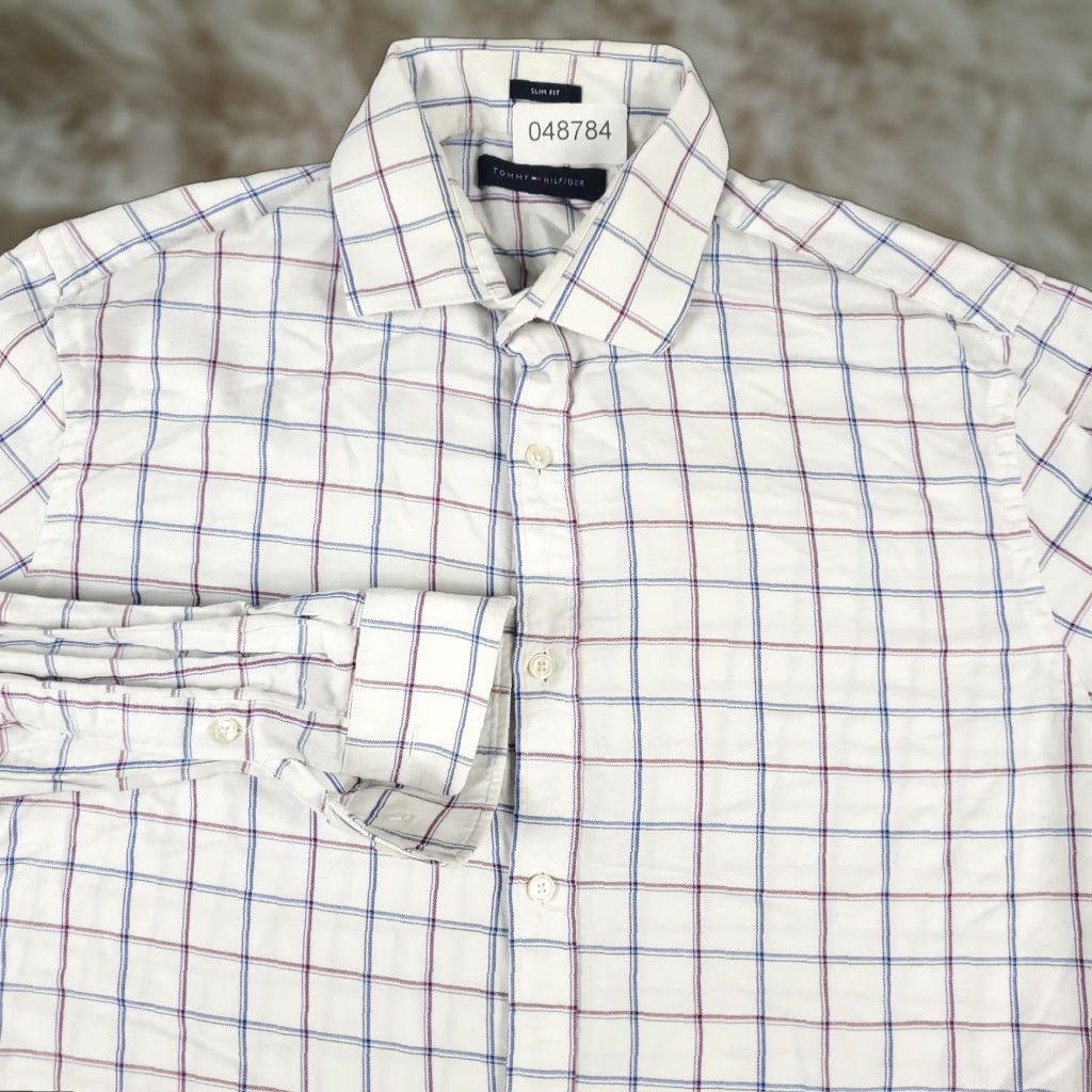 Tommy Hilfiger Tommy Hilfiger Shirt Mens Medium White/Blue Check Button-Up Long Sleeve Cotton Casual Business Preppy Size US M / EU 48-50 / 2 - 1 Thumbnail