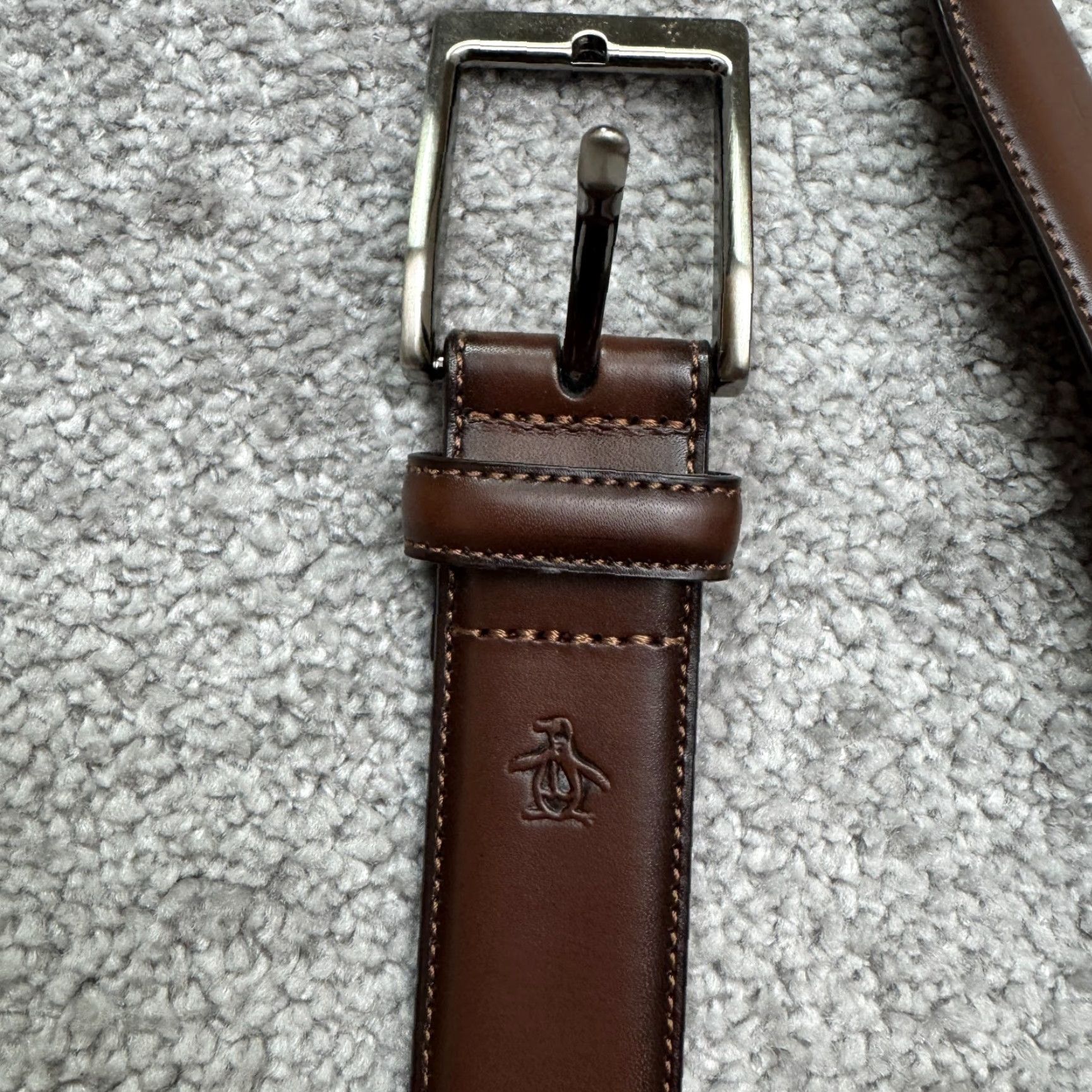 Vintage Penguin Belt Men's 42 Brown Leather Dress Work 1in Buckle Classic Vintage No Size 42 - 3 Thumbnail