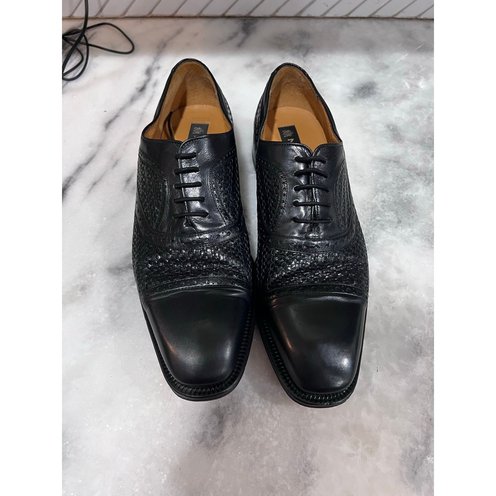 Mezlan Mezlan Dubai Black Woven Cap Toe Oxfor Dress Shoe Men’s Sz 8 Size US 8 / EU 41 - 6 Thumbnail