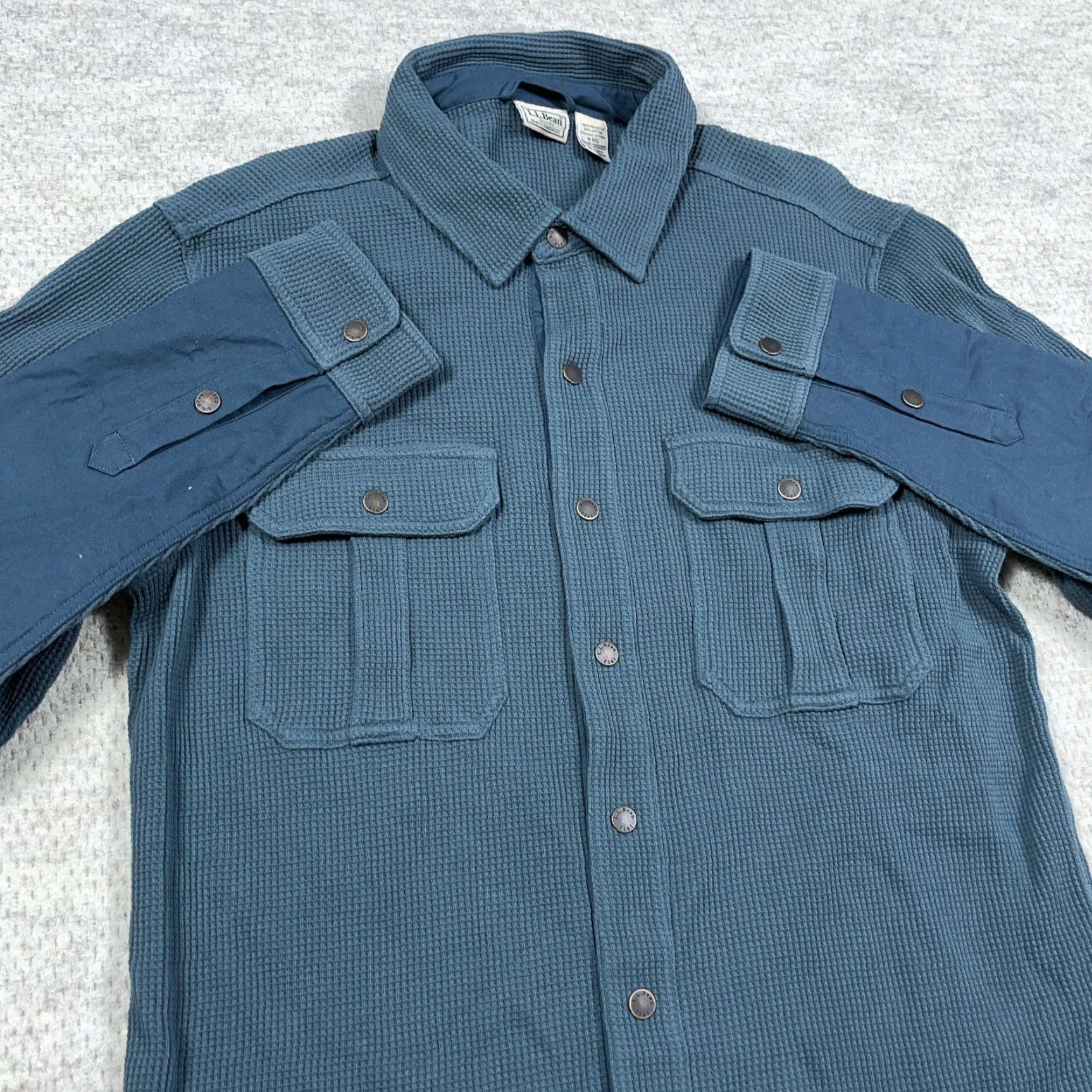Vintage LL Bean Shacket Men Medium Blue Thermal Waffle Knit Shirt Jacket Button Up Size US M / EU 48-50 / 2 - 5 Thumbnail