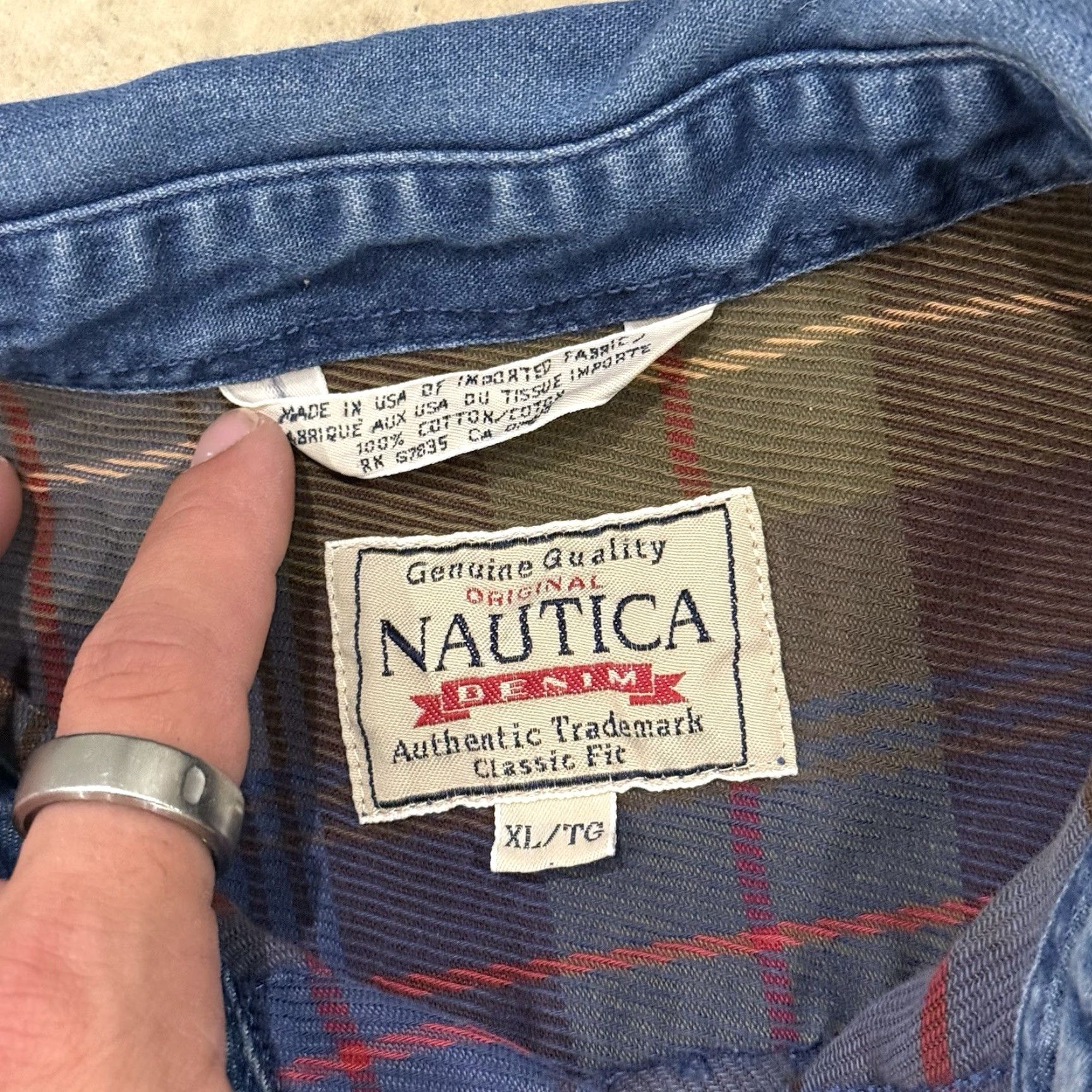 Nautica VINTAGE Nautica Plaid Button-Up Denim Collar Mens XL USA Made Preppy Size US XL / EU 56 / 4 - 3 Thumbnail