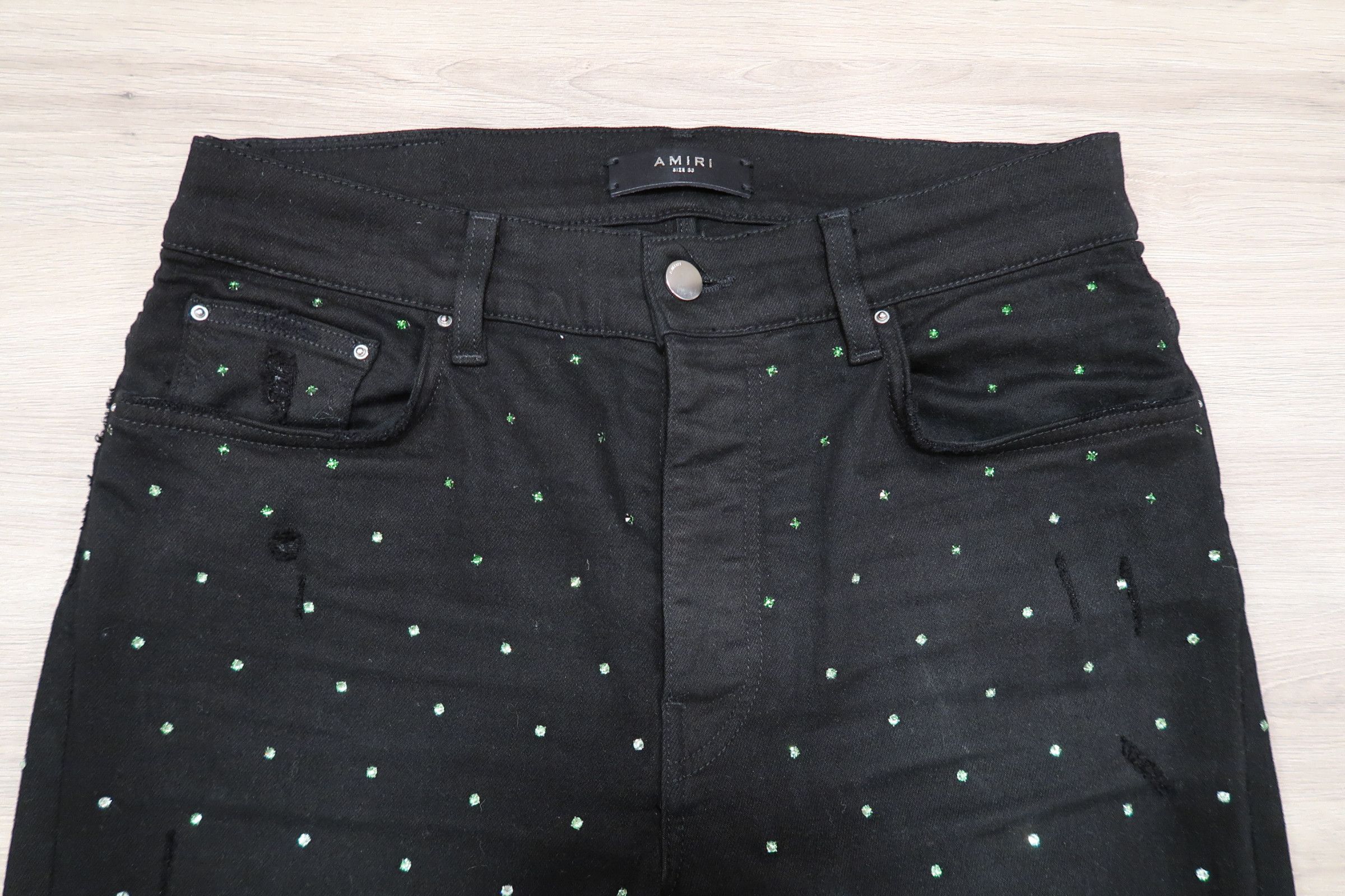 Amiri AMIRI Crystal-Embellished Distressed Denim Jeans Size US 33 - 6 Thumbnail