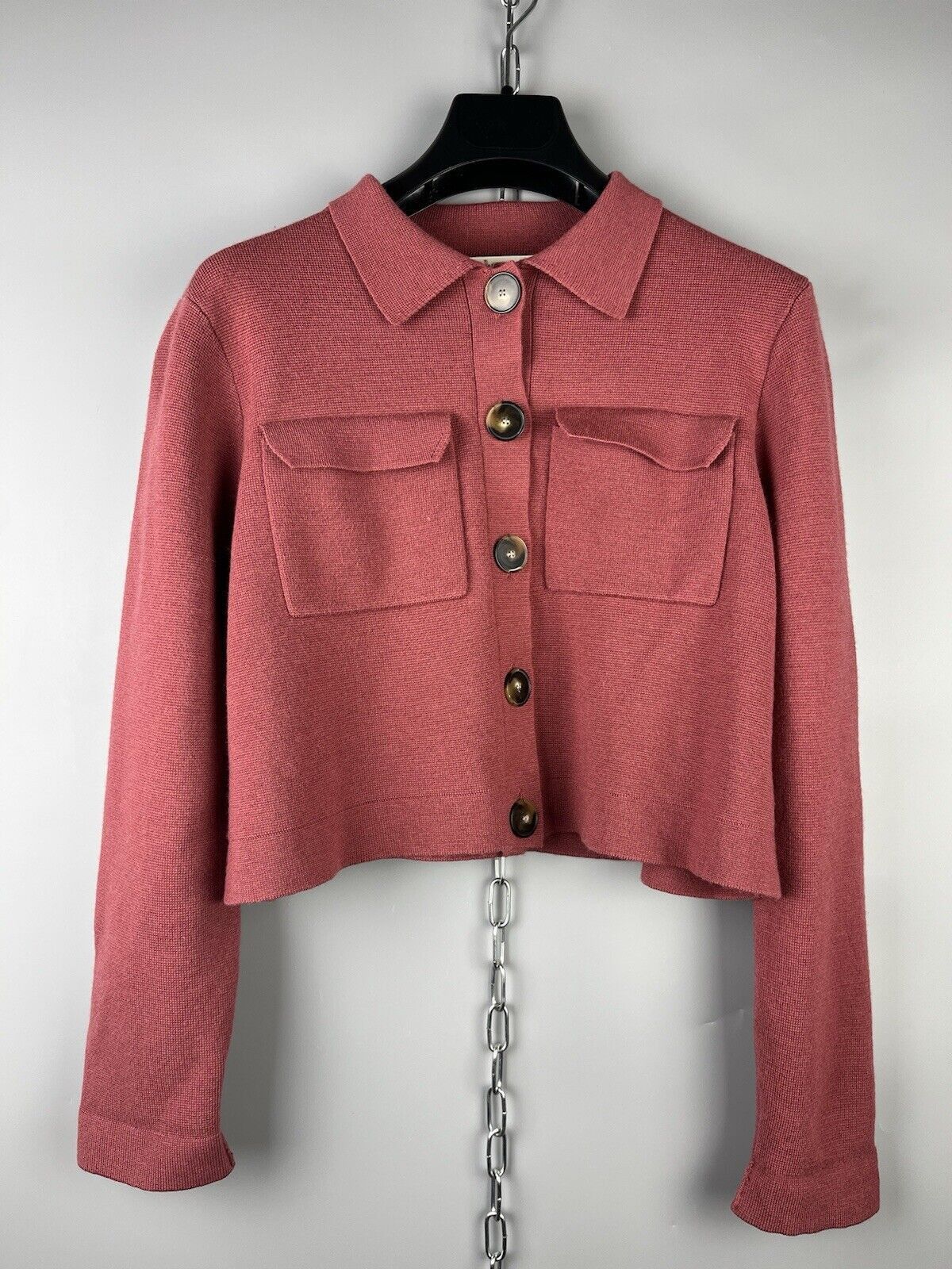 Sezane Womens Wool Knit Cropped Blazer Jacket