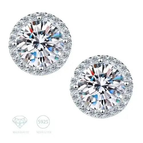 Japanese Brand 925 Sterling Silver 0.5 Carat Moissanite Round Earrings Size ONE SIZE - 2 Thumbnail