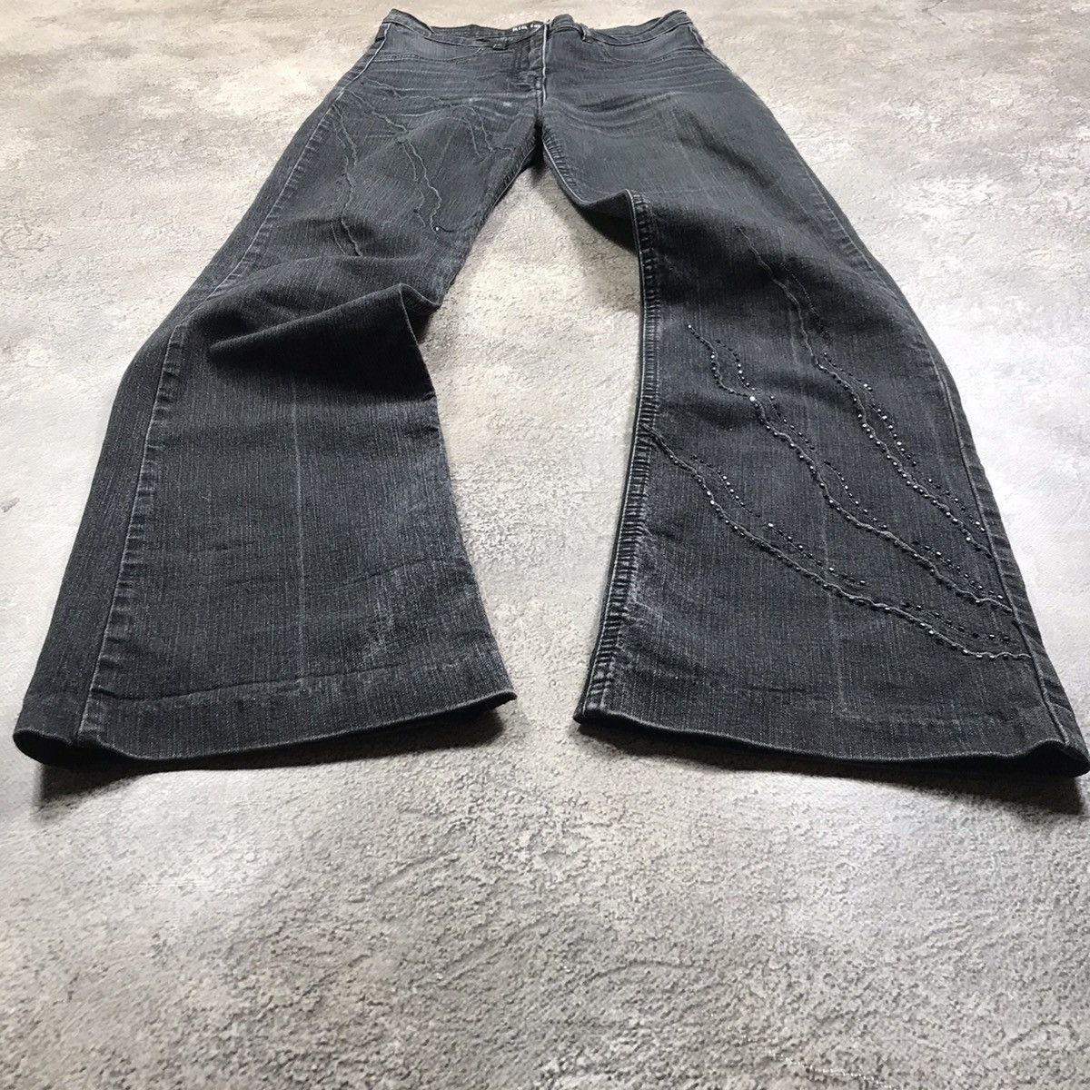Vintage Vintage 90s Faded Distressed Wide Leg Jeans Grunge Logo 26 Size 26" / US 2 / IT 38 - 1 Thumbnail