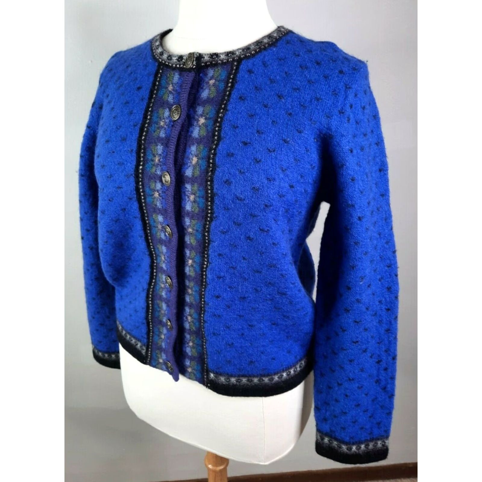 Vintage VINTAGE E ally-iho Cardigan Sweater Wool Button Up Women's L Blue 100% Wool Pollak S2 Size L / US 10 / IT 46 - 2 Thumbnail