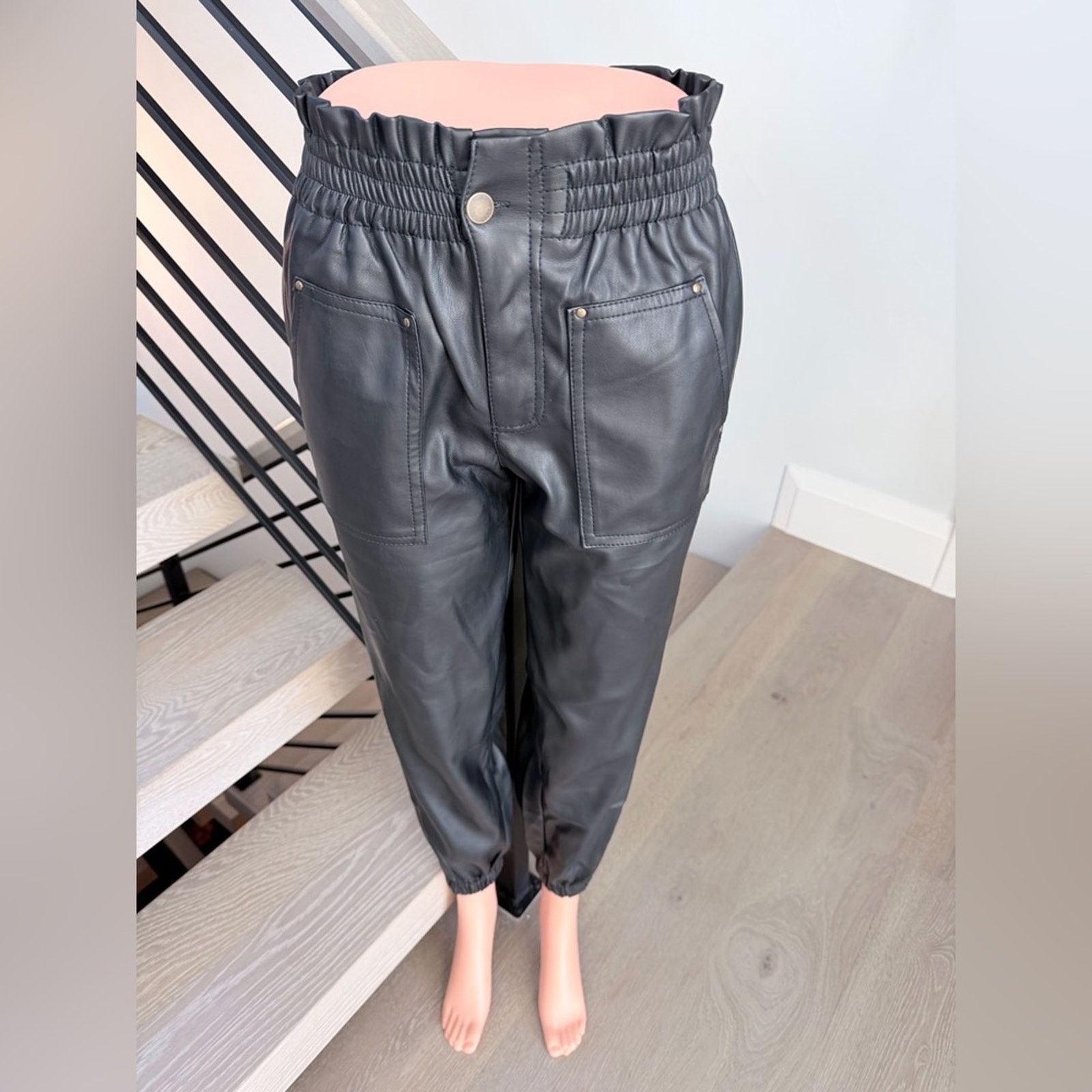 Other New Y2K Black Faux Leather Jogger Pants size S Size 26" / US 2 / IT 38 - 7 Thumbnail