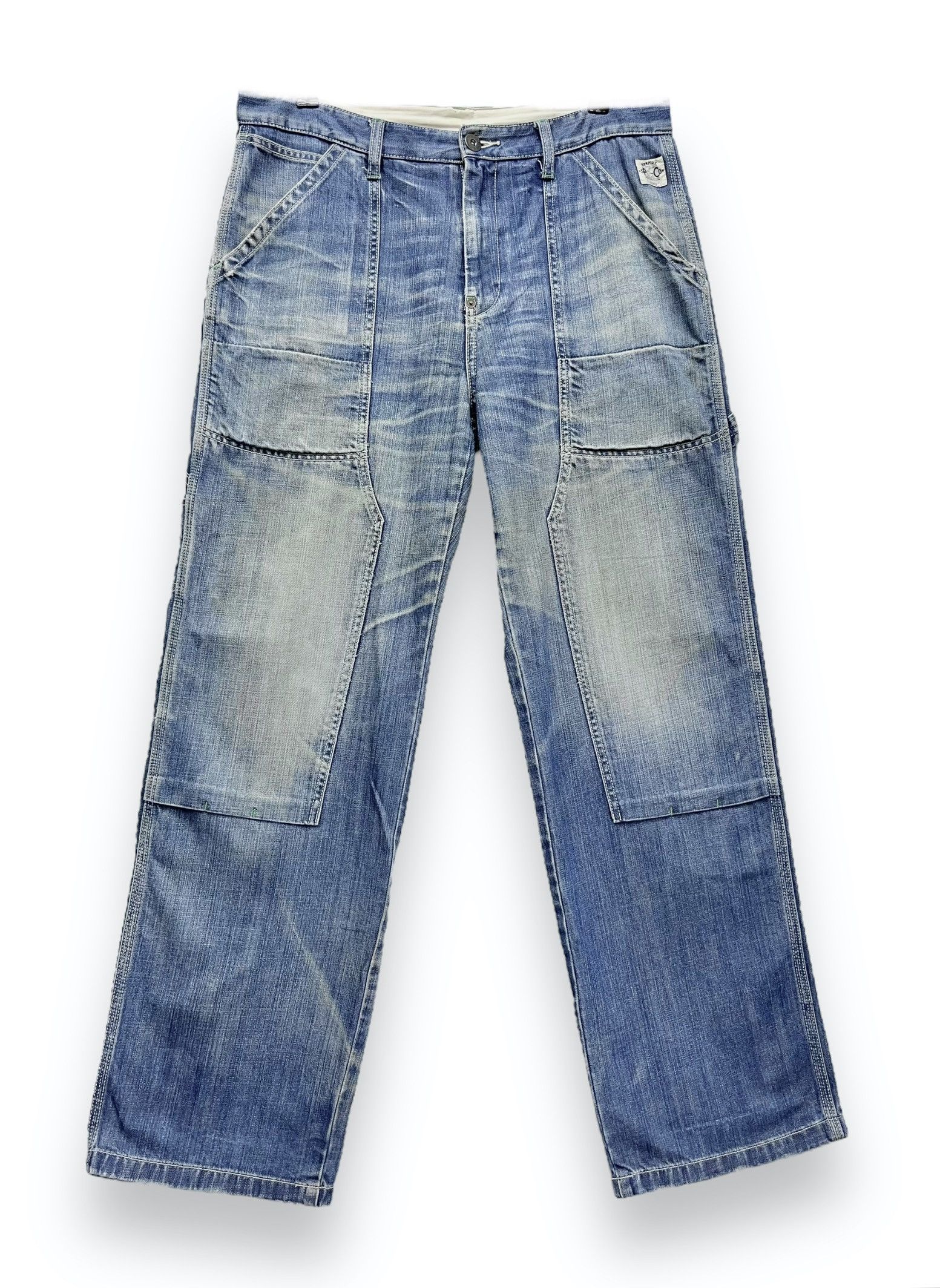 Craftsman FYE🔥90’s SURPLUS Double Knee Carpenter Natural Faded Denim Size US 33 - 2 Thumbnail