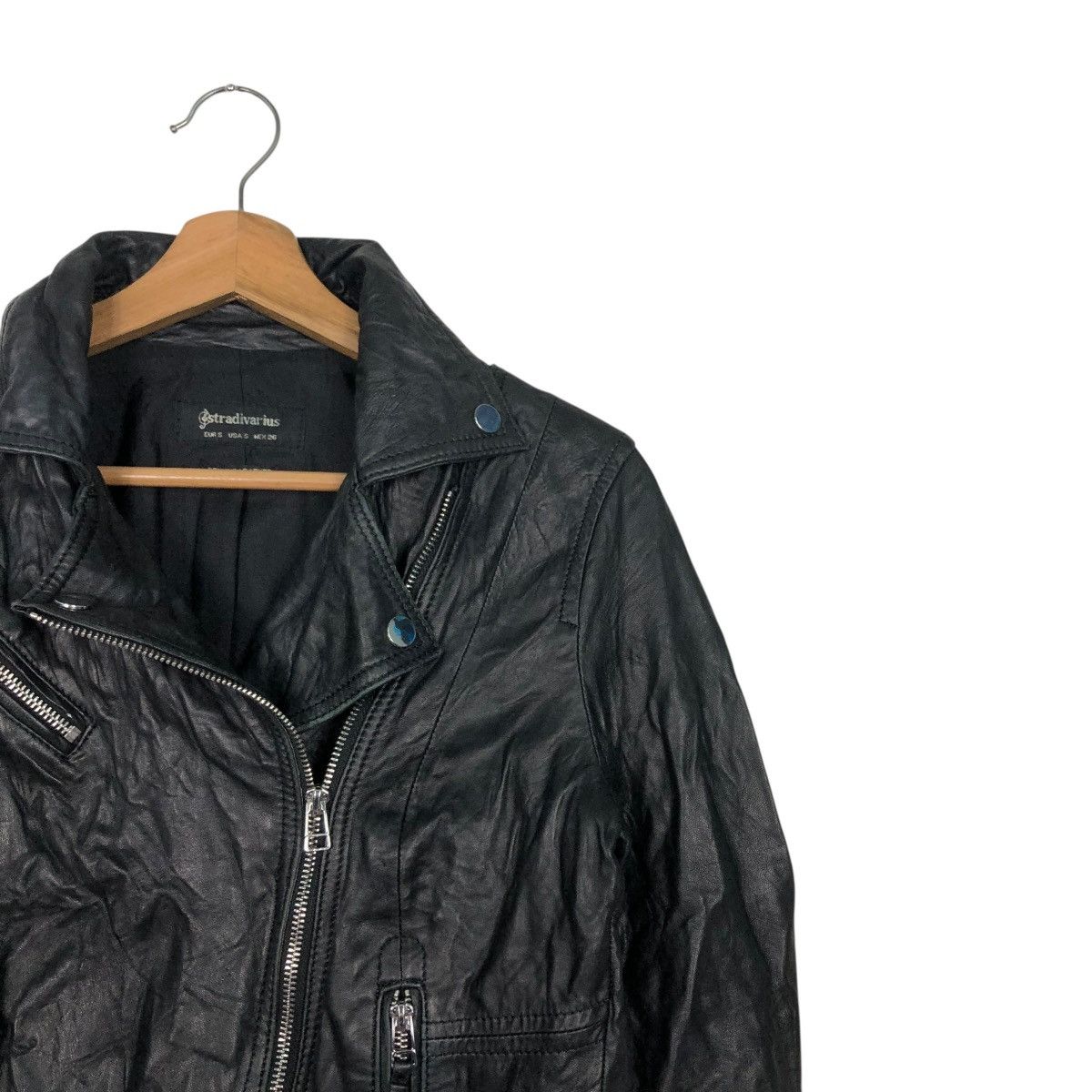 Japanese Brand 🔥VINTAGE BIKER LEATHER JACKET DOUBLE COLLAR STRADIVARIUS Size US S / EU 44-46 / 1 - 8 Thumbnail