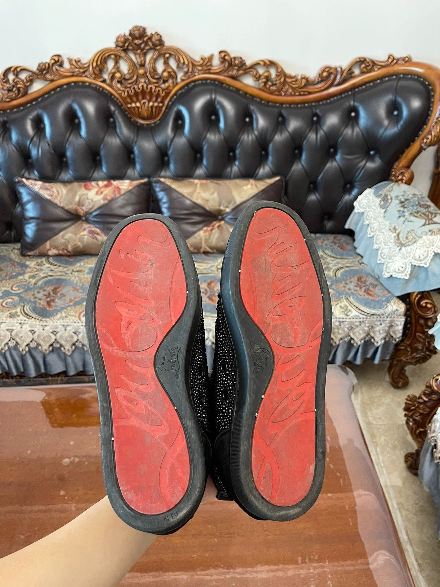Christian Louboutin CL Men's 40.5 Black Paved Diamond Shoes - Shiny, Like New Size US 7.5 / EU 40-41 - 6 Thumbnail