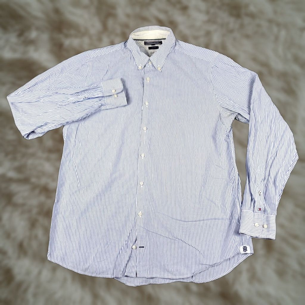 Tommy Hilfiger Tommy Hilfiger Button-Up Shirt Mens XL Blue White Striped Long Sleeve Regular Fit Size US XL / EU 56 / 4 - 1 Thumbnail