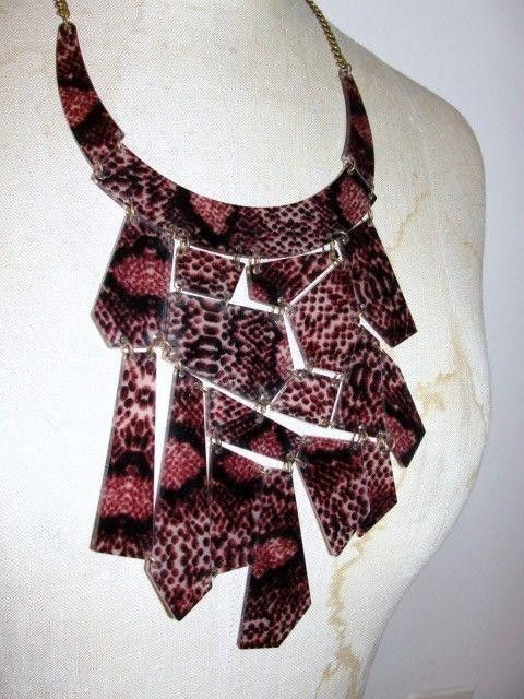 Designer Geometric Bib Plastic Snakeskin Bib Necklace Size ONE SIZE - 1 Thumbnail