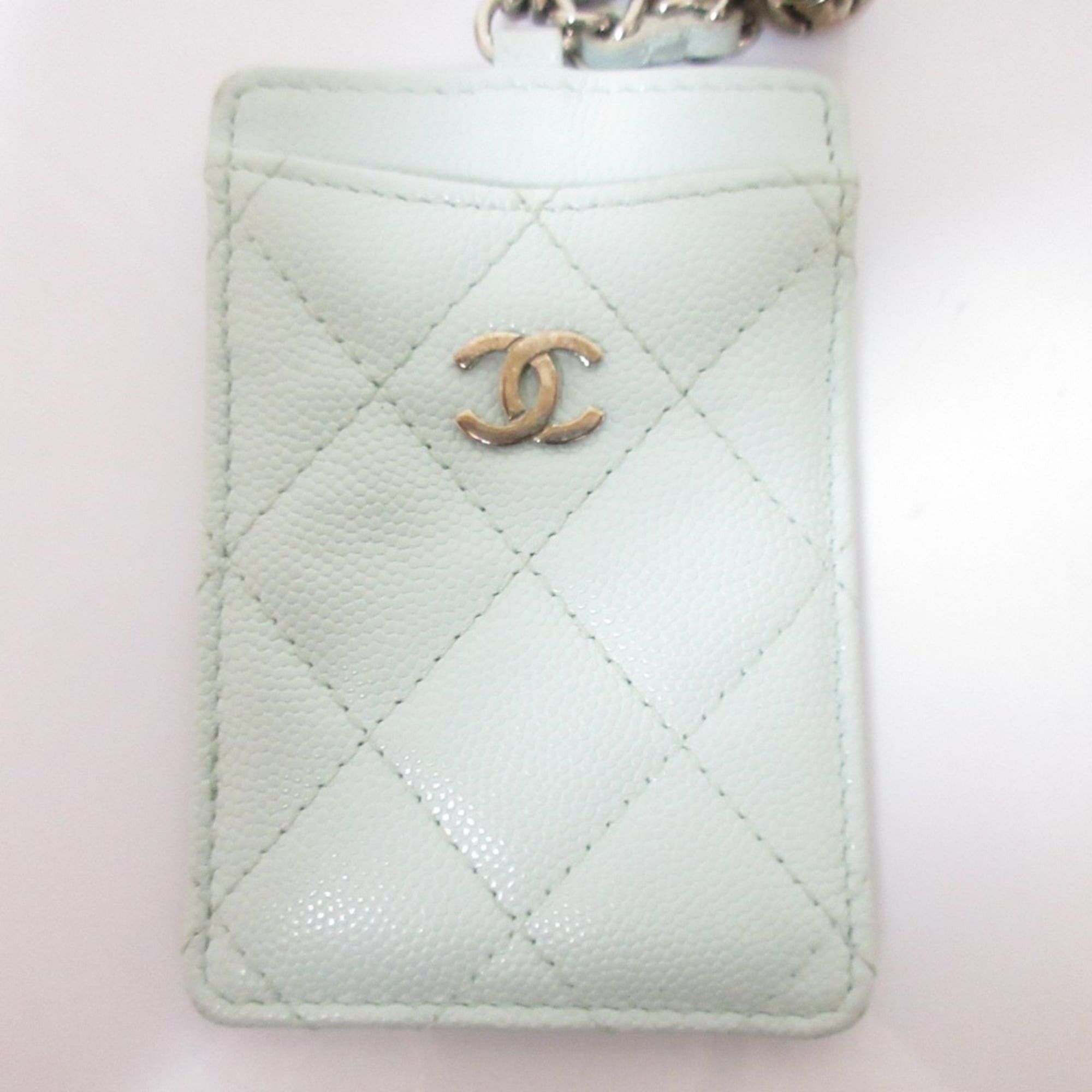 Chanel CHANEL Caviar Leather Matelasse Chain Pass Case with Key Ring, Light Blue, Women's Size ONE SIZE - 1 Thumbnail