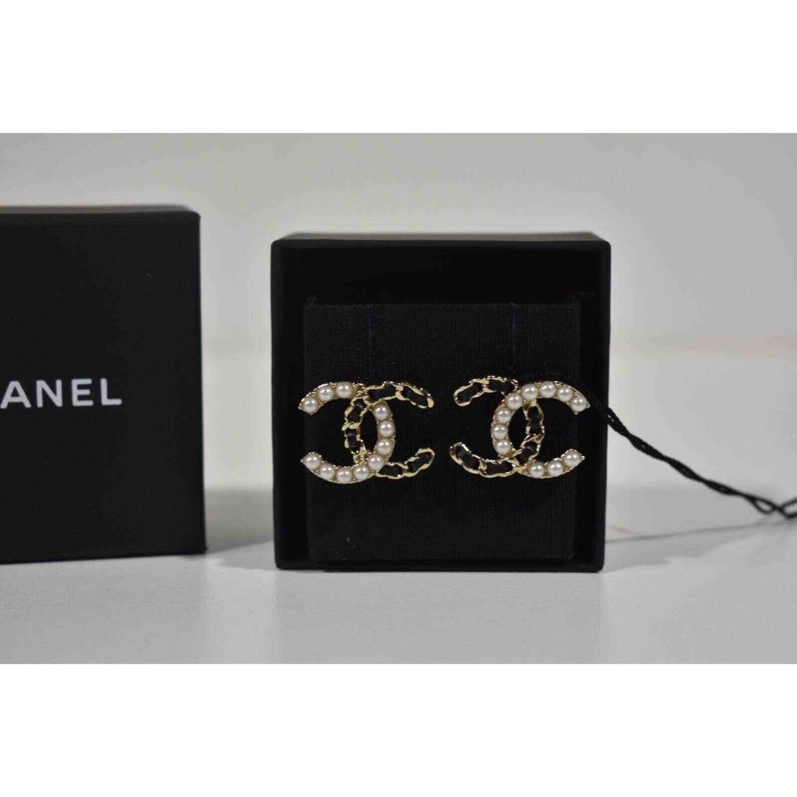 Chanel Chanel Pearl White Gold Black Drop Statement Stud Earrings Size ONE SIZE - 7 Thumbnail