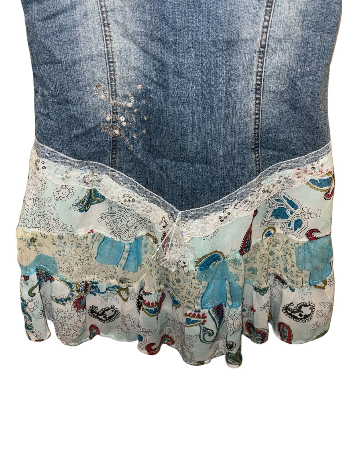 Vintage Vintage 90s Denim Paisley Sequin Pearly Shoulder Strap Dress Size S / US 4 / IT 40 - 3 Thumbnail