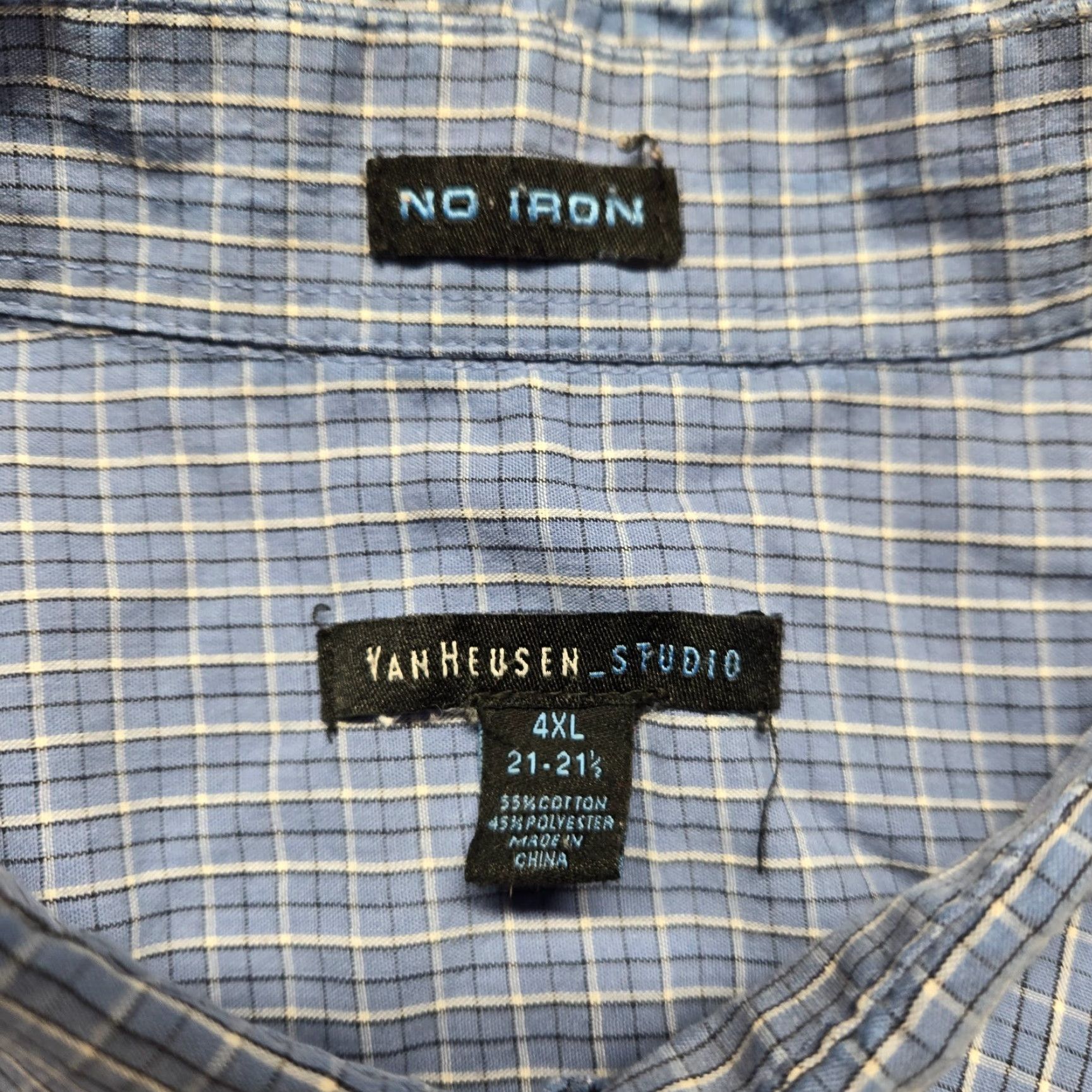 Van Heusen Van Heusen Shirt Blue 4XL Mens Button-Down Plaid Casual Dress Shirt Adult Big & Tall Cotton Size 48R - 3 Thumbnail