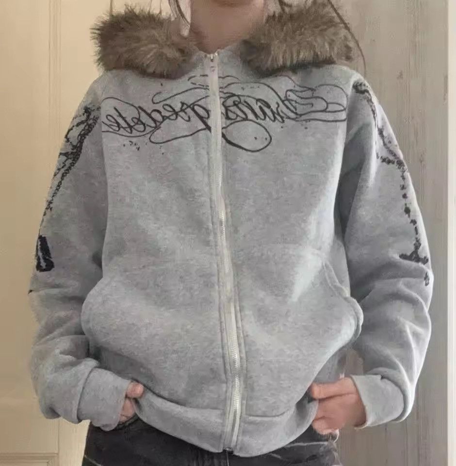 Other Faux Fur Hooded Jacket With Cross Print Trendy Edgy Size US L / EU 52-54 / 3 - 4 Thumbnail