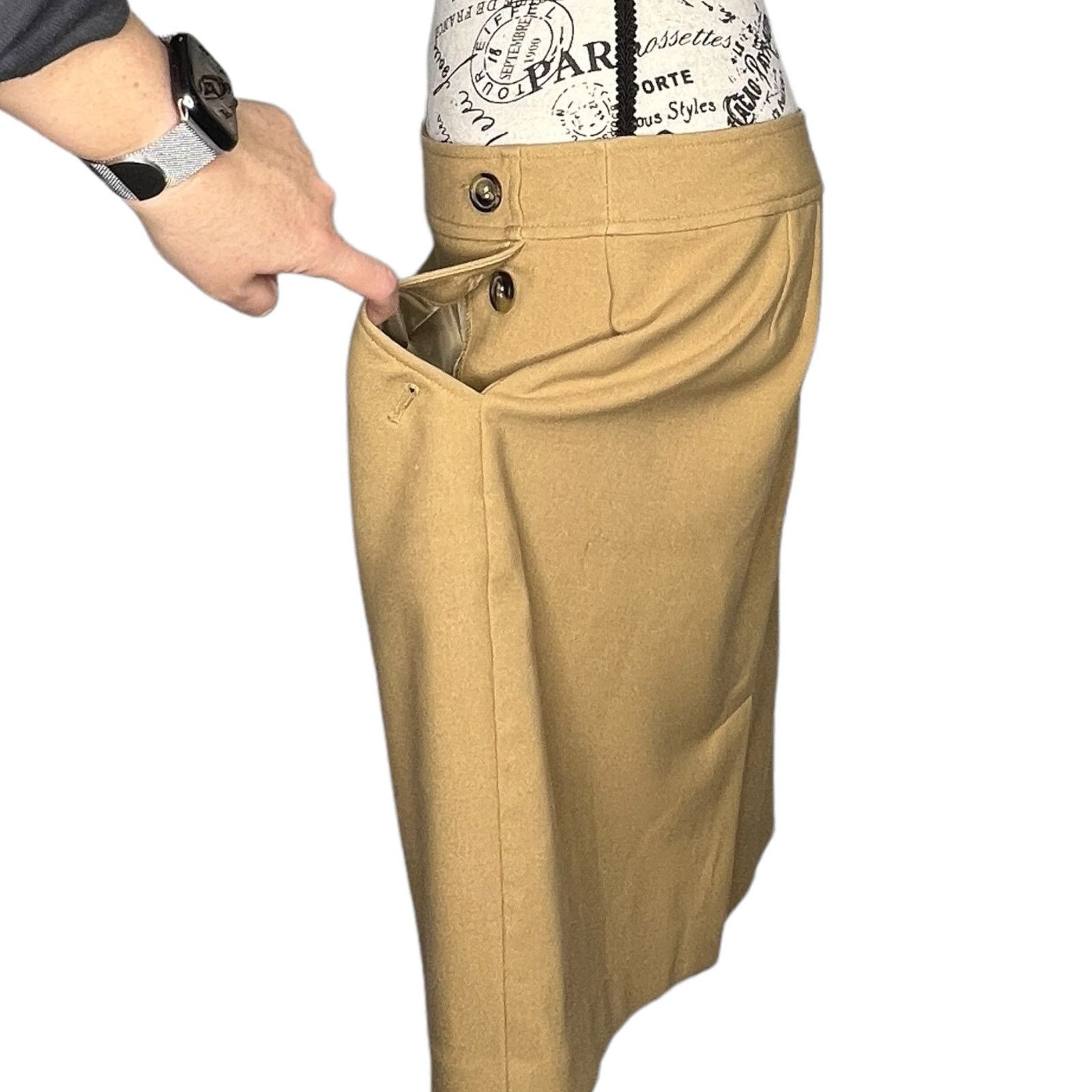 Loft Button Work Pocket Zipper Closure Back Slit A-Line Skirt Size 30" / US 8 / IT 44 - 3 Thumbnail