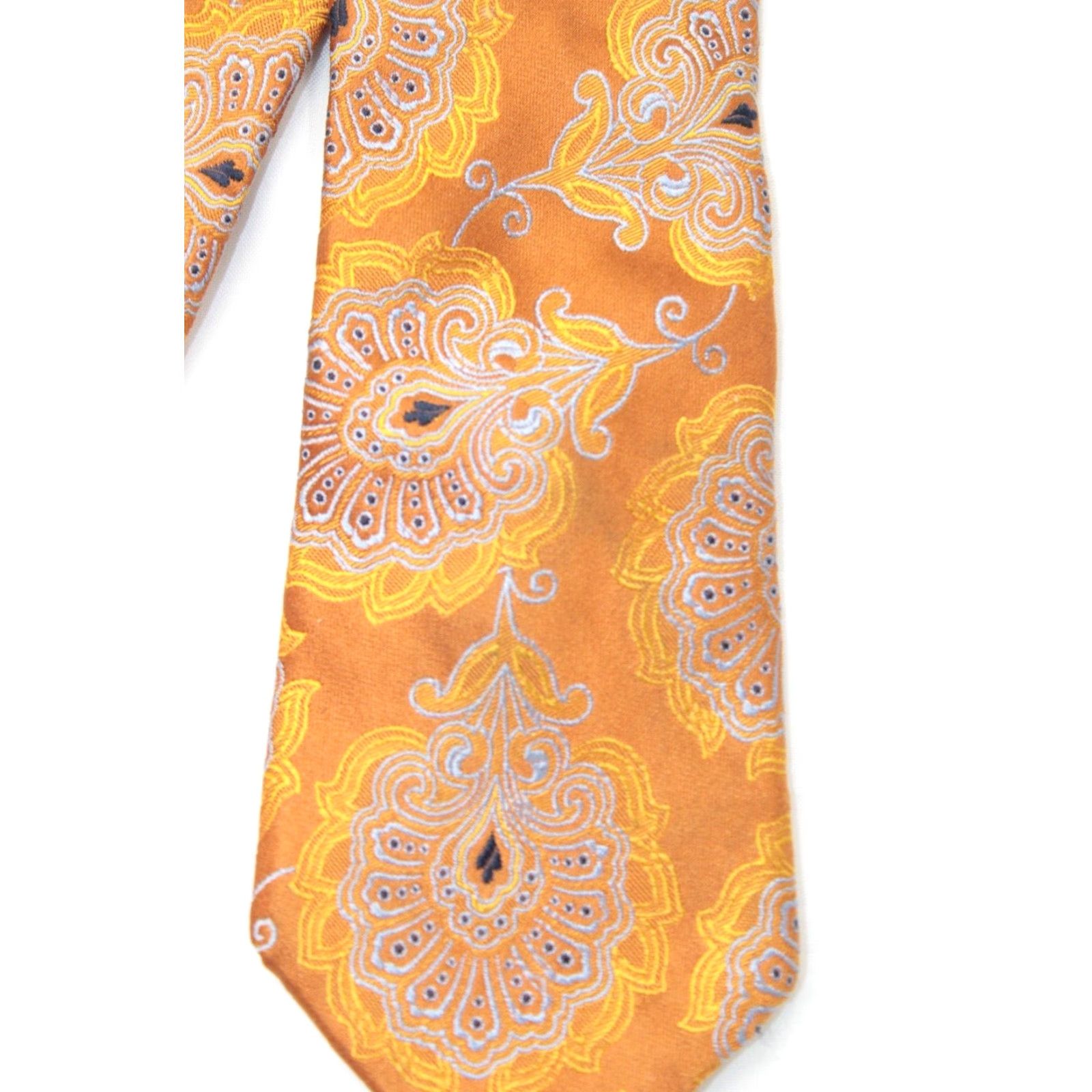 Ike Behar IKE BEHAR Tie Men Silk Necktie Orange Floral Geometric Handmade USA 59" 3" Classic Designer Abstract Vintage No (Pre-Owned) Size ONE SIZE - 4 Thumbnail