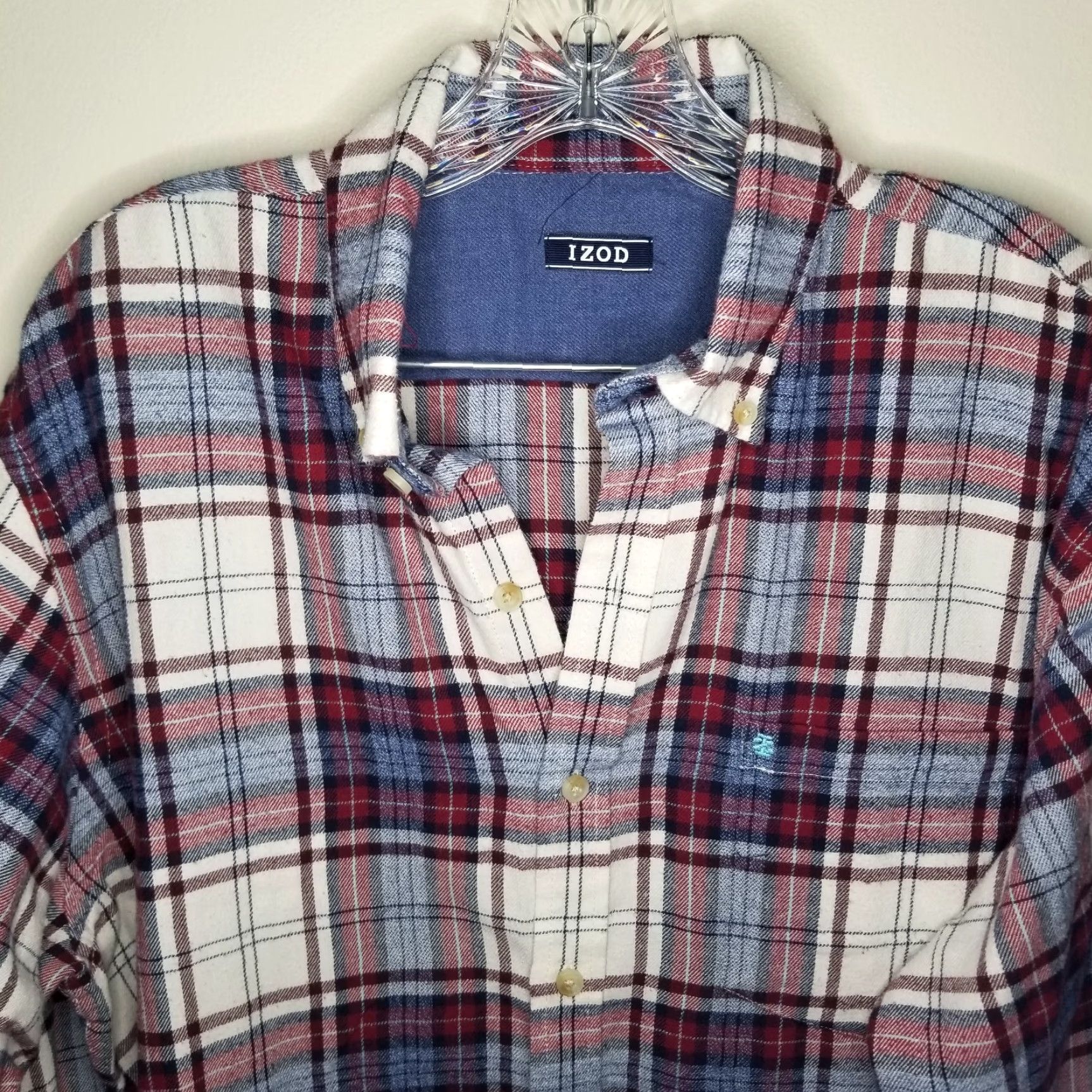 Izod VINTAGE IZOD Mens Plaid Shirt L Long Sleeve Button-Up Flannel Red Blue Size US L / EU 52-54 / 3 - 2 Thumbnail