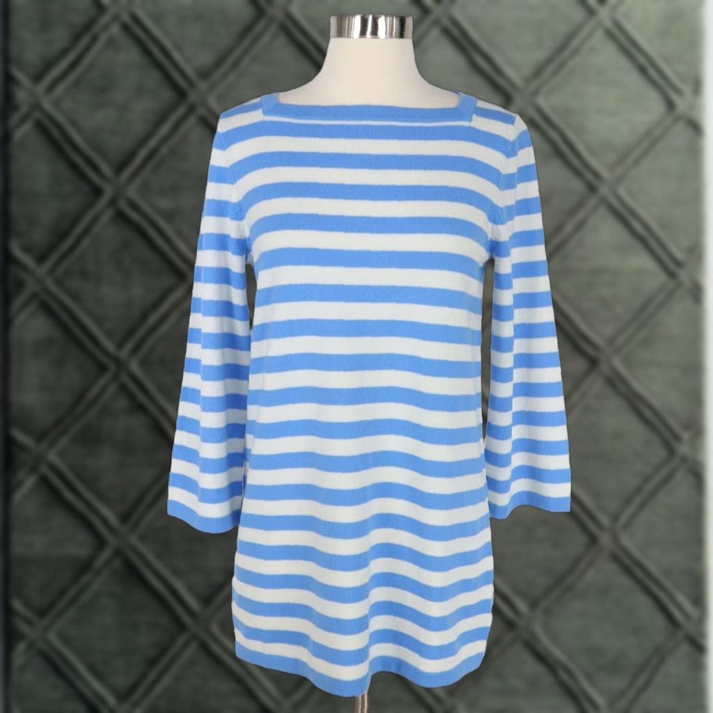 VINTAGE Michael Kors Collection Cashmere Sweater Pullover Womens XS Striped Cadet Blue White