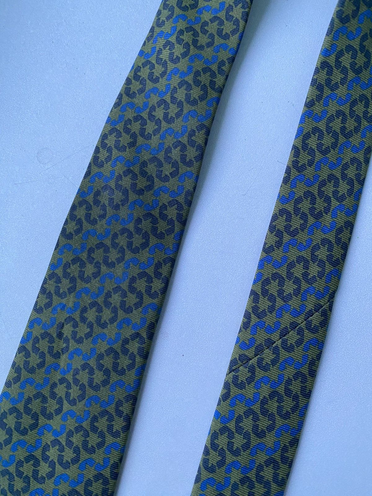 Hermes Hermes Tie 645668 EA 100% Silk Khaki Grey Blue France Luxury Size ONE SIZE - 14 Thumbnail