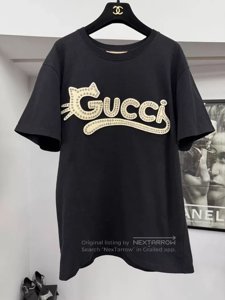 Gucci Gucci Black letter rhinestone short-sleeved T-shirt Size XS / US 0-2 / IT 36-38 - 1 Thumbnail