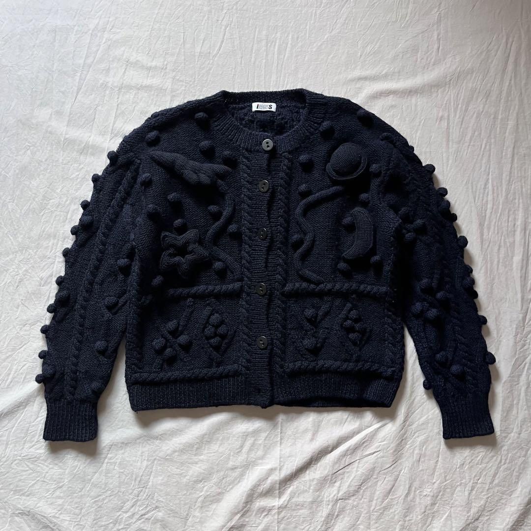 ISSEY MIYAKE Double welt pockets, no collar, Kasuri stripe Long sleeve shirt Jacket Navy M