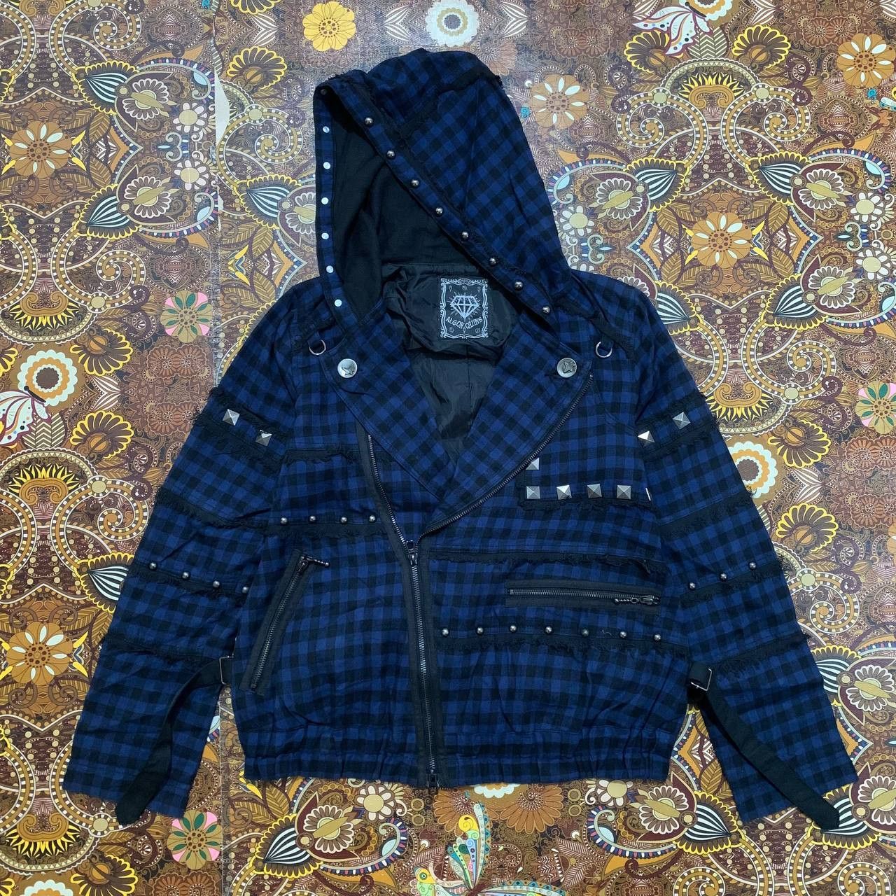 image of Seditionaries Algonquins Double Collar Bondage Punk Jacket in Blue Plaid, Men's (Size Medium)