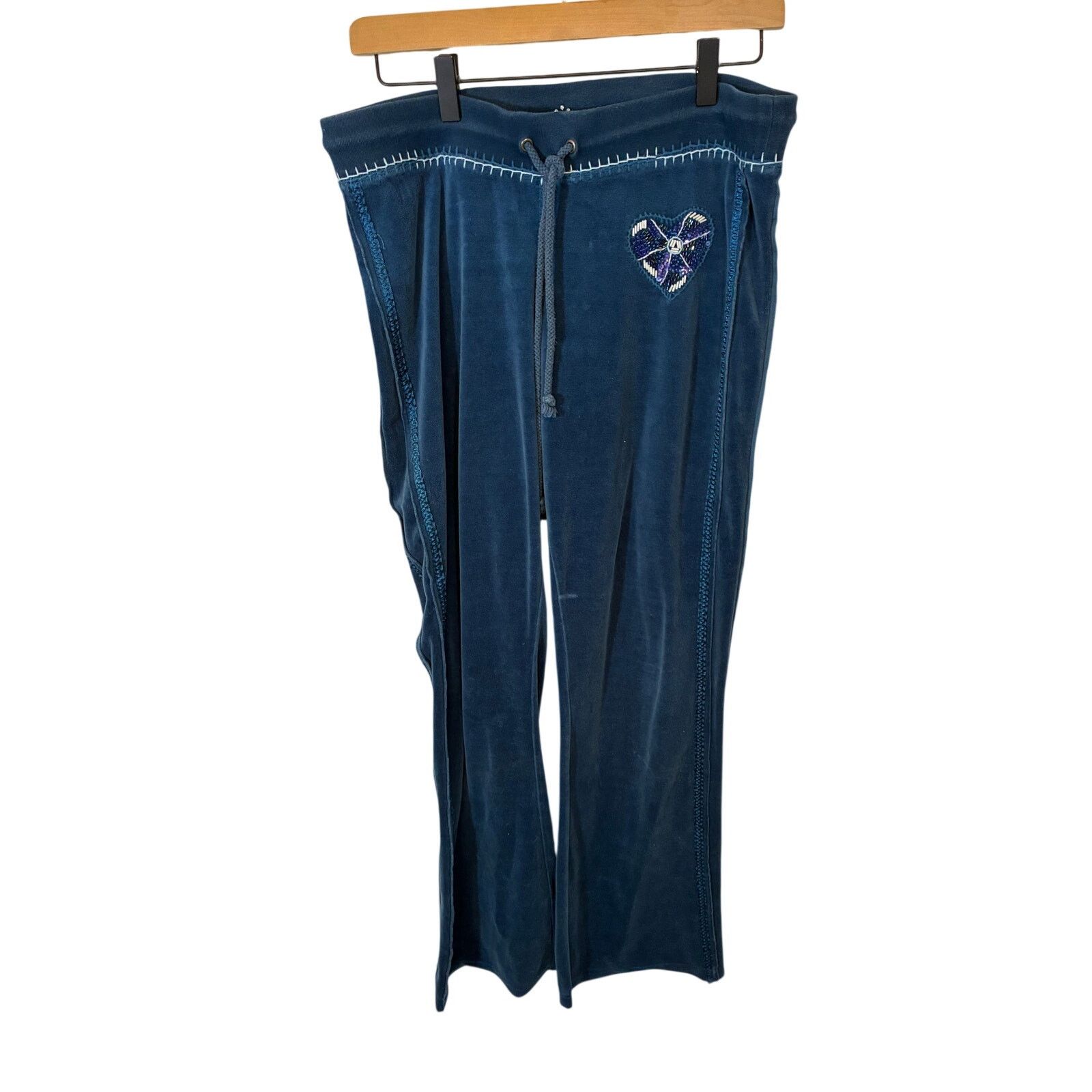 Other Twisted Heart Y2K Velour Drawstring Sweat Pants Blue M Size 25" / US 0 / IT 36 - 2 Thumbnail