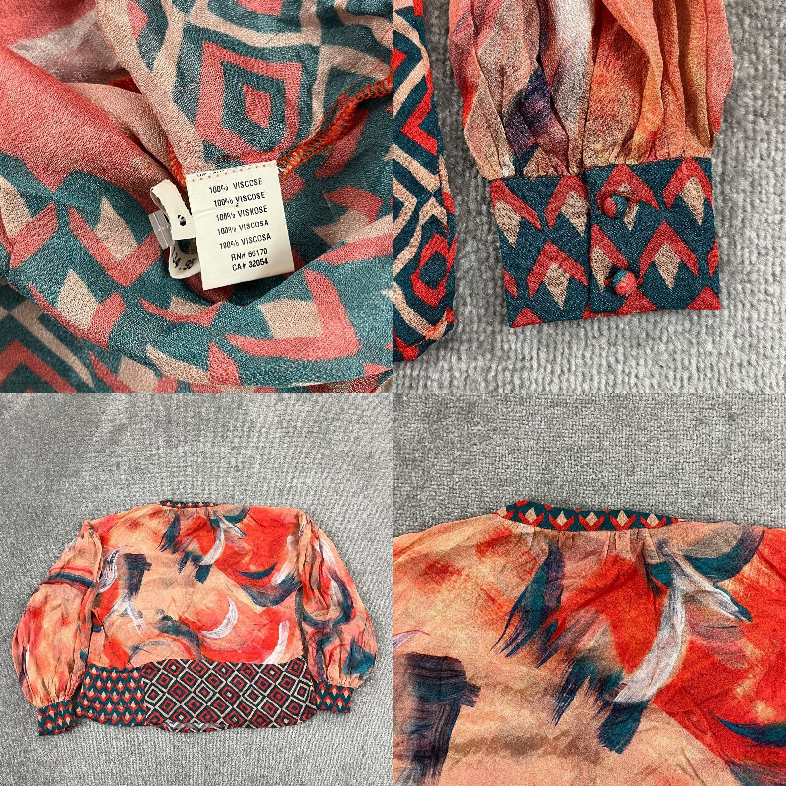 Anthropologie VINTAGE Anthropologie Bl^nk London Top Womens S Siena Peasant Boho Viscose Bl-nk (This line too long?) Size S / US 4 / IT 40 - 8 Thumbnail