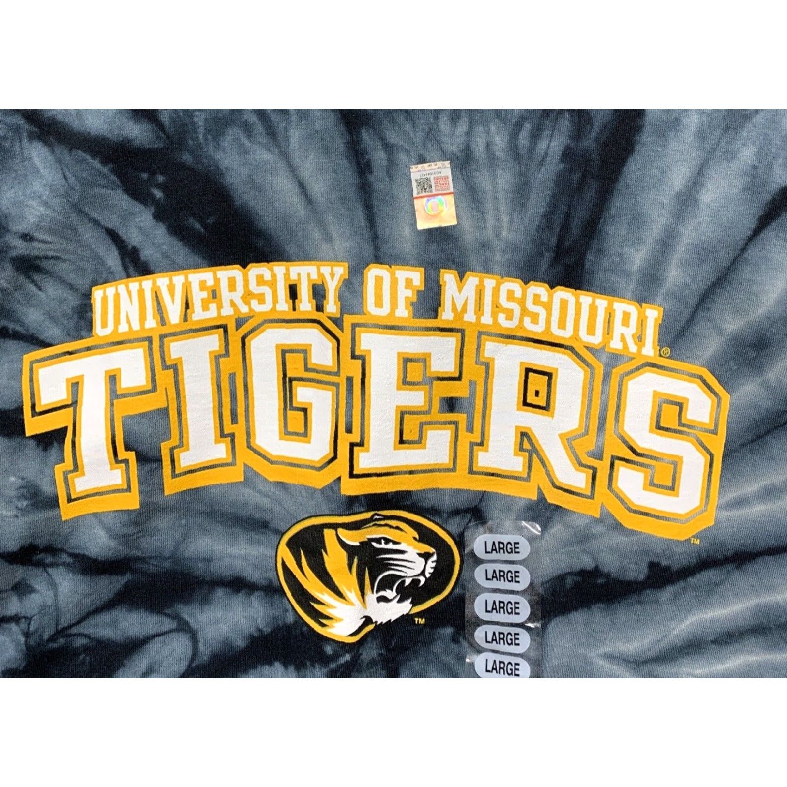 Vintage Dyenomite Apparel Mens T-Shirt Missouri Tigers Tie Dyed Size L Black Gray USA Size US L / EU 52-54 / 3 - 2 Thumbnail