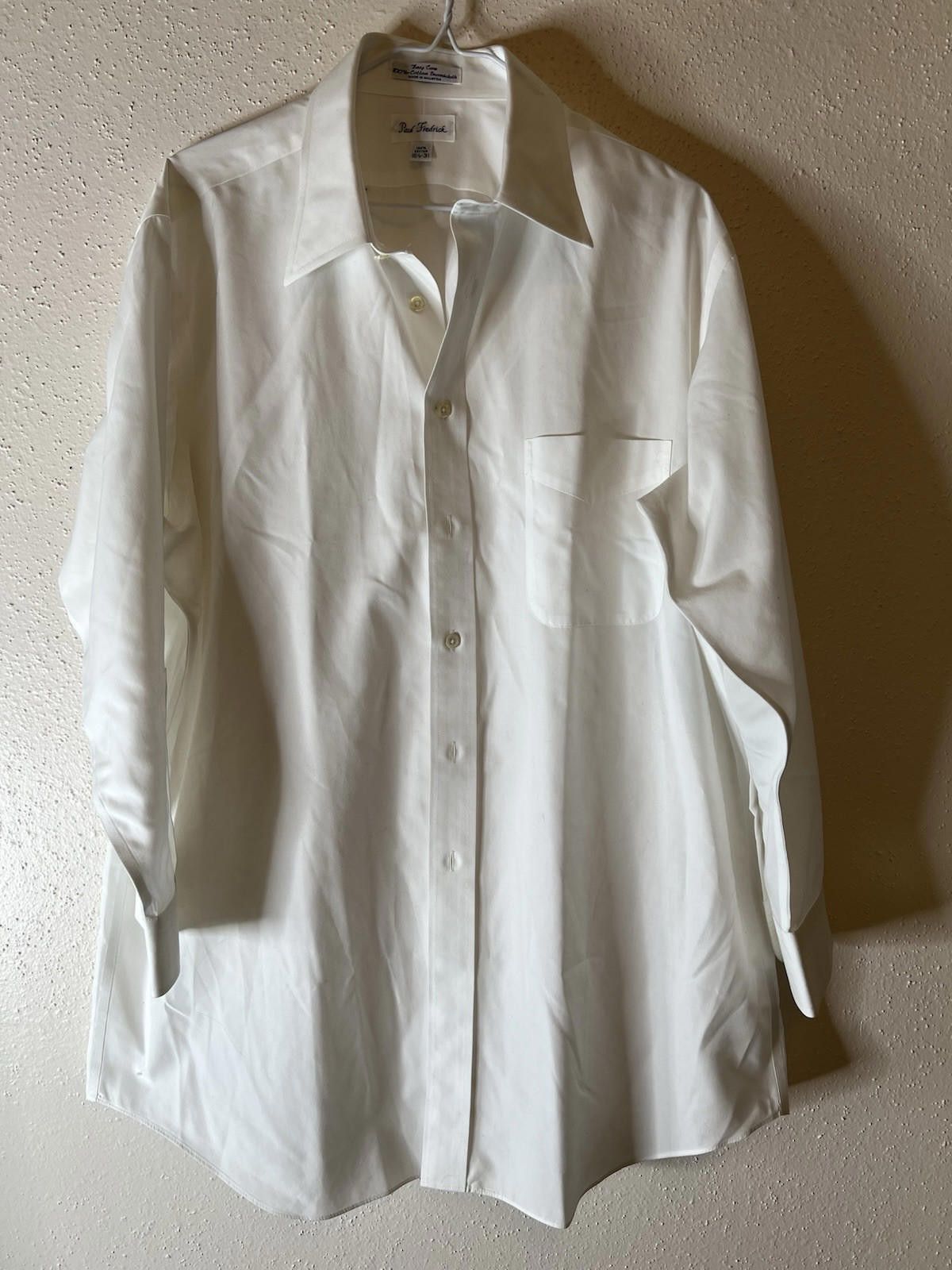 Paul Fredrick Paul Fredrick Dress Shirt 16.5 31 White Solid Cuff Cotton Size 38R - 2 Thumbnail
