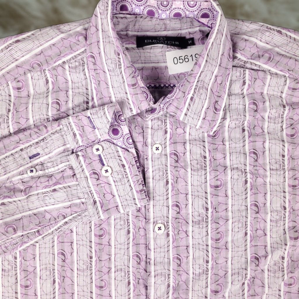 BUGATCHI Bugatchi Mens Shirt Size M Purple Striped Button-Up Long Sleeve Casual Formal Workwear Modern Classic Preppy Size US M / EU 48-50 / 2 - 1 Thumbnail