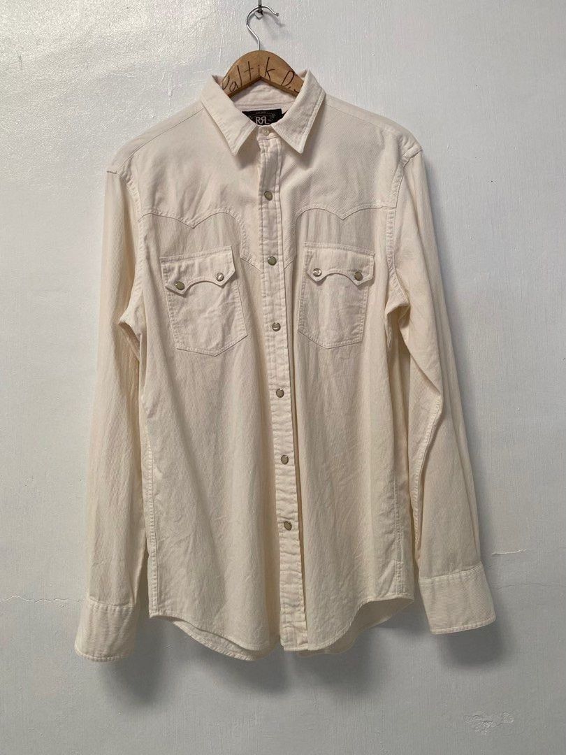 RRL Ralph Lauren RRL Vintage White Corduroy Western Shirt Size US M / EU 48-50 / 2 - 1 Thumbnail