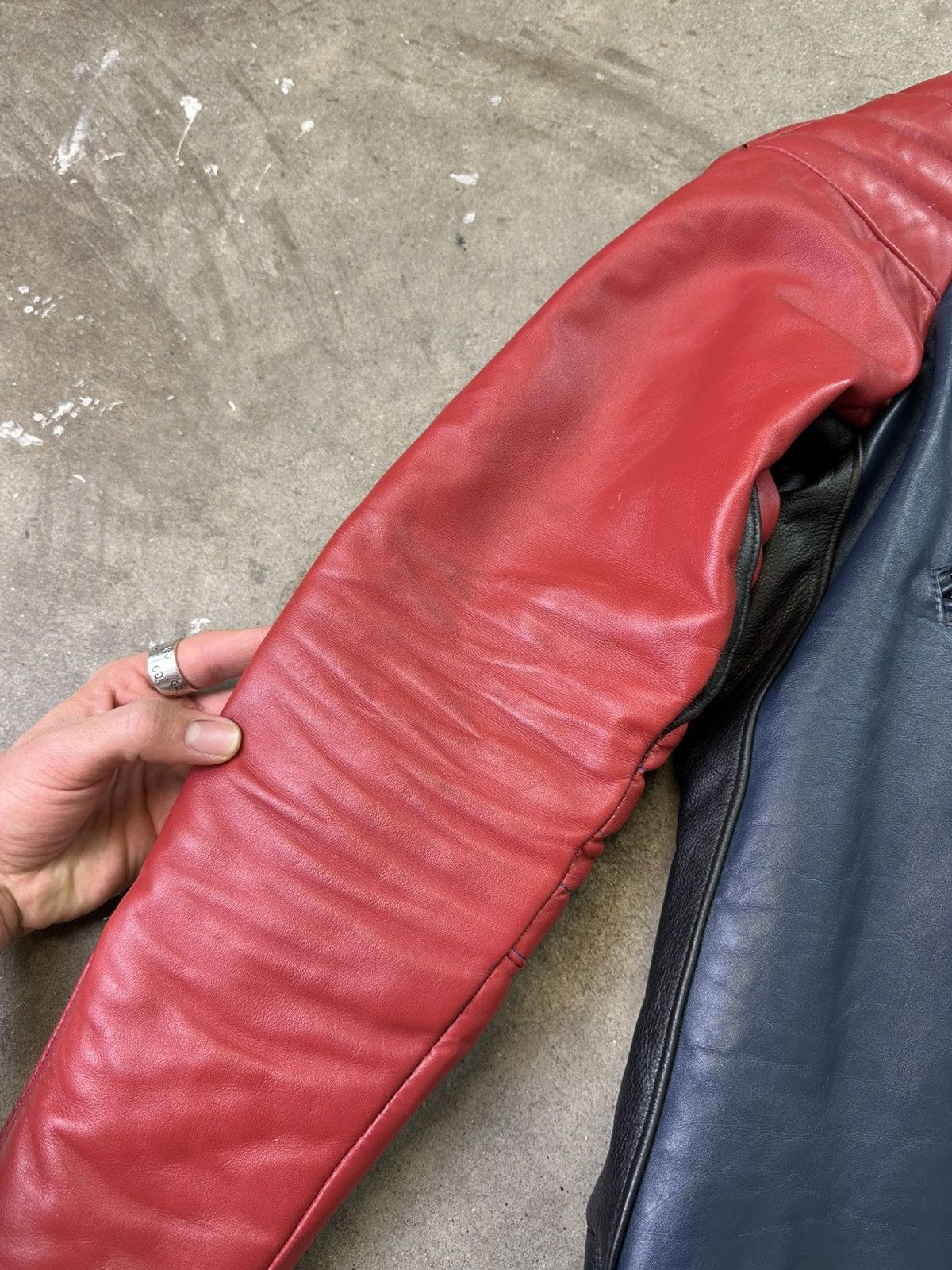 Vintage vintage 80s taurus moto leather jacket navy red M/L Size US M / EU 48-50 / 2 - 8 Thumbnail